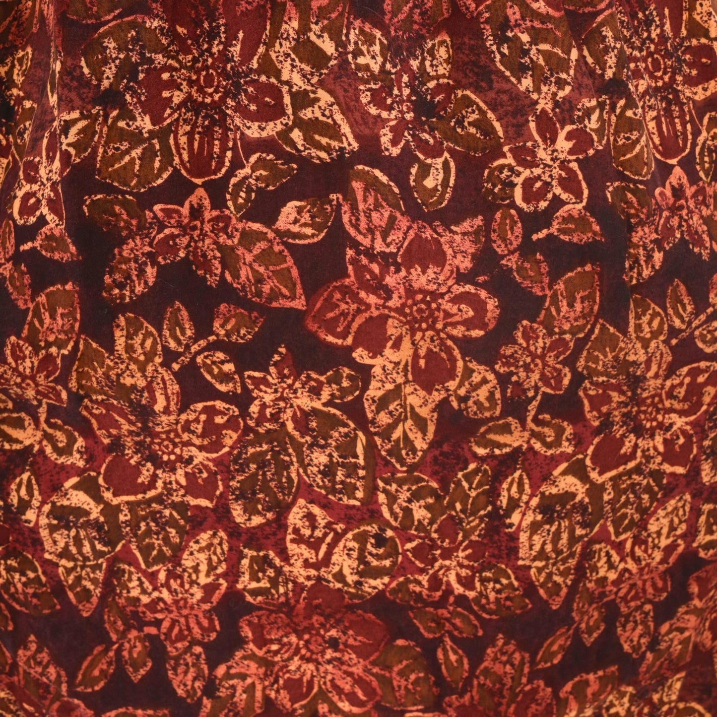 90s Burgundy Colorblock Floral Embroidered Midi Dress Rayon Medium M