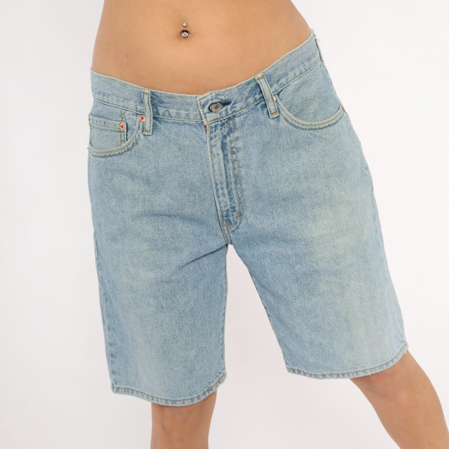 00s Light Wash Denim Bermuda Shorts Low Rise Button Fly Blue 34