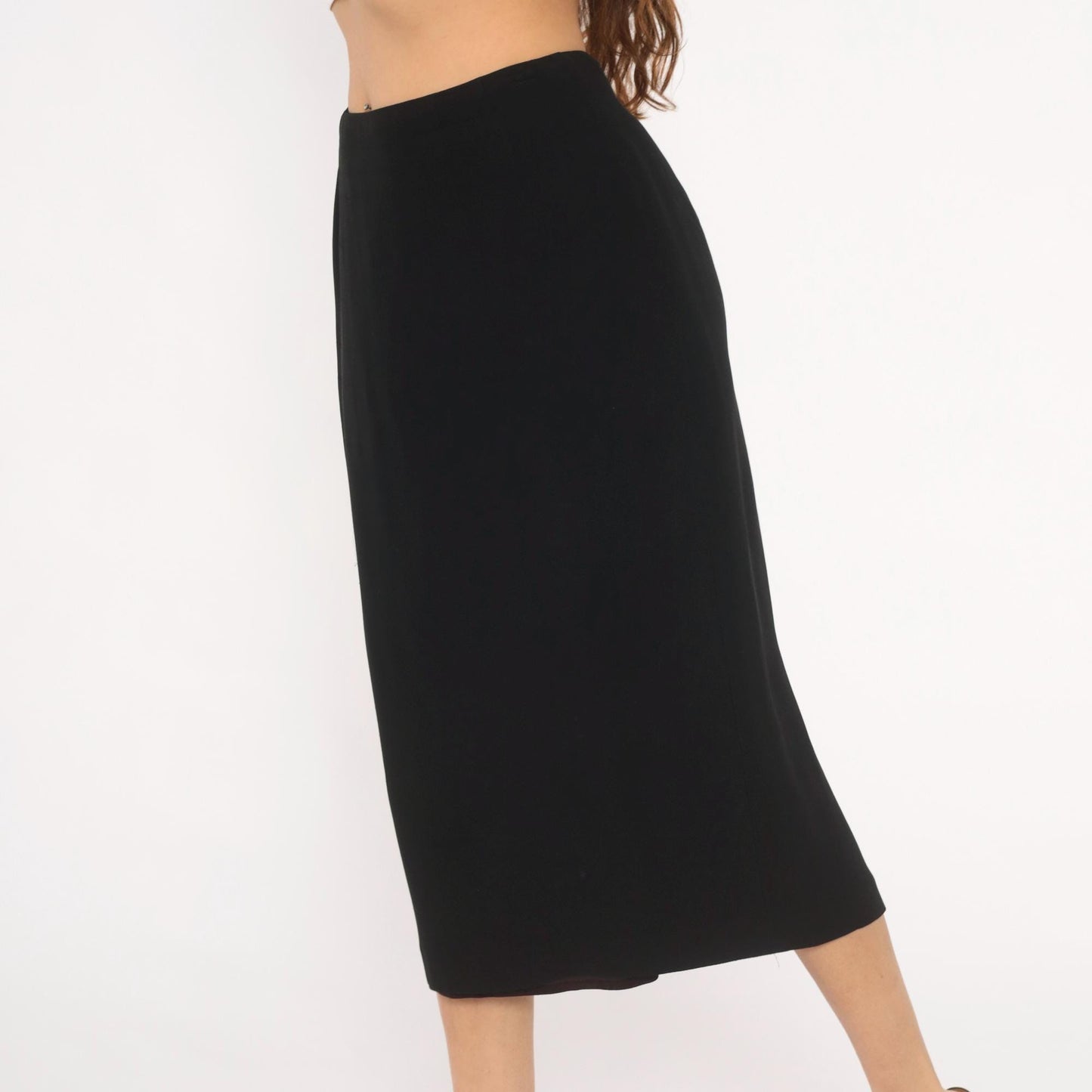 90s Noelle Black Pencil Skirt Midi High Waist Back Zip Small S