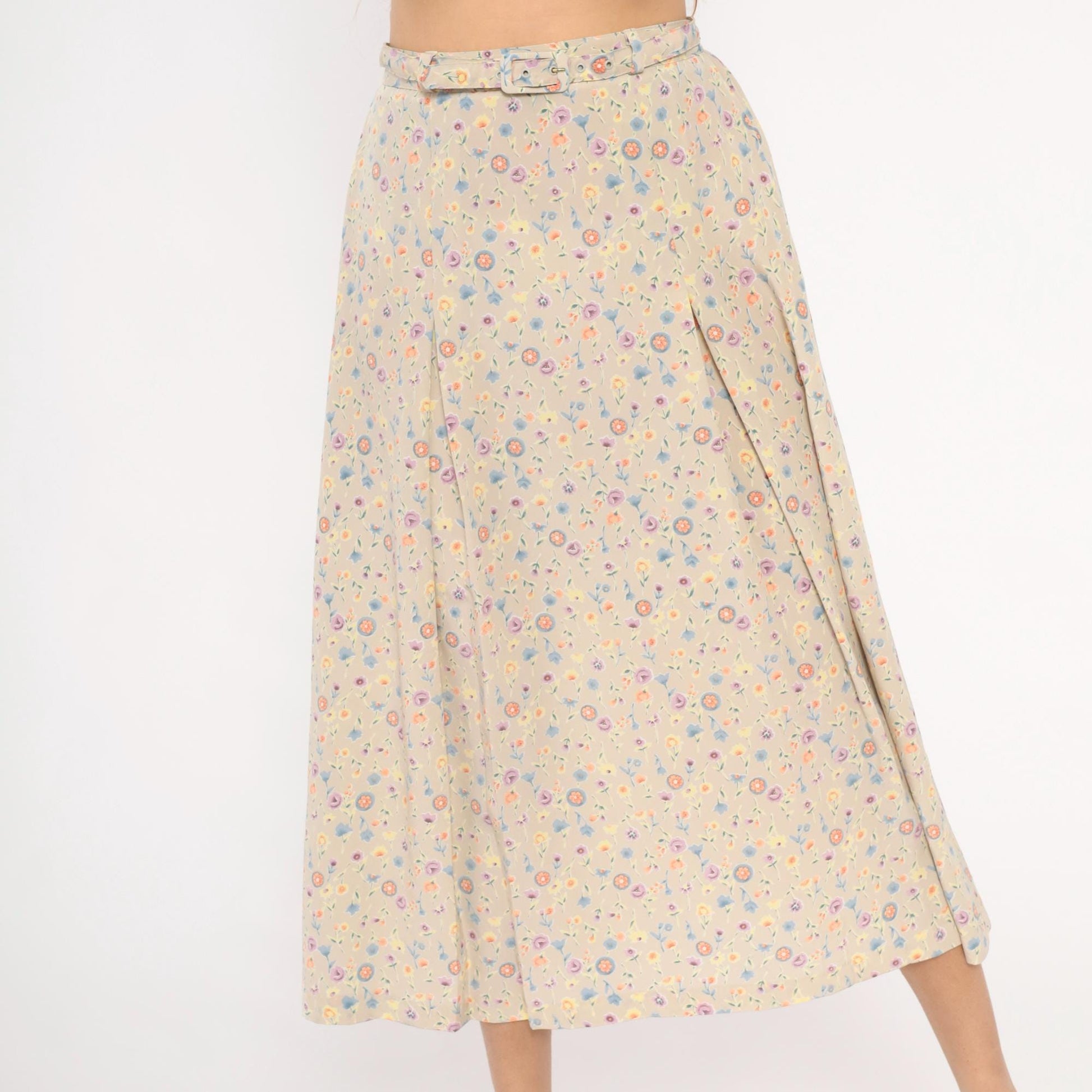 80s FT Studio Floral Midi Skirt Cream Pastel Ditsy Small Medium