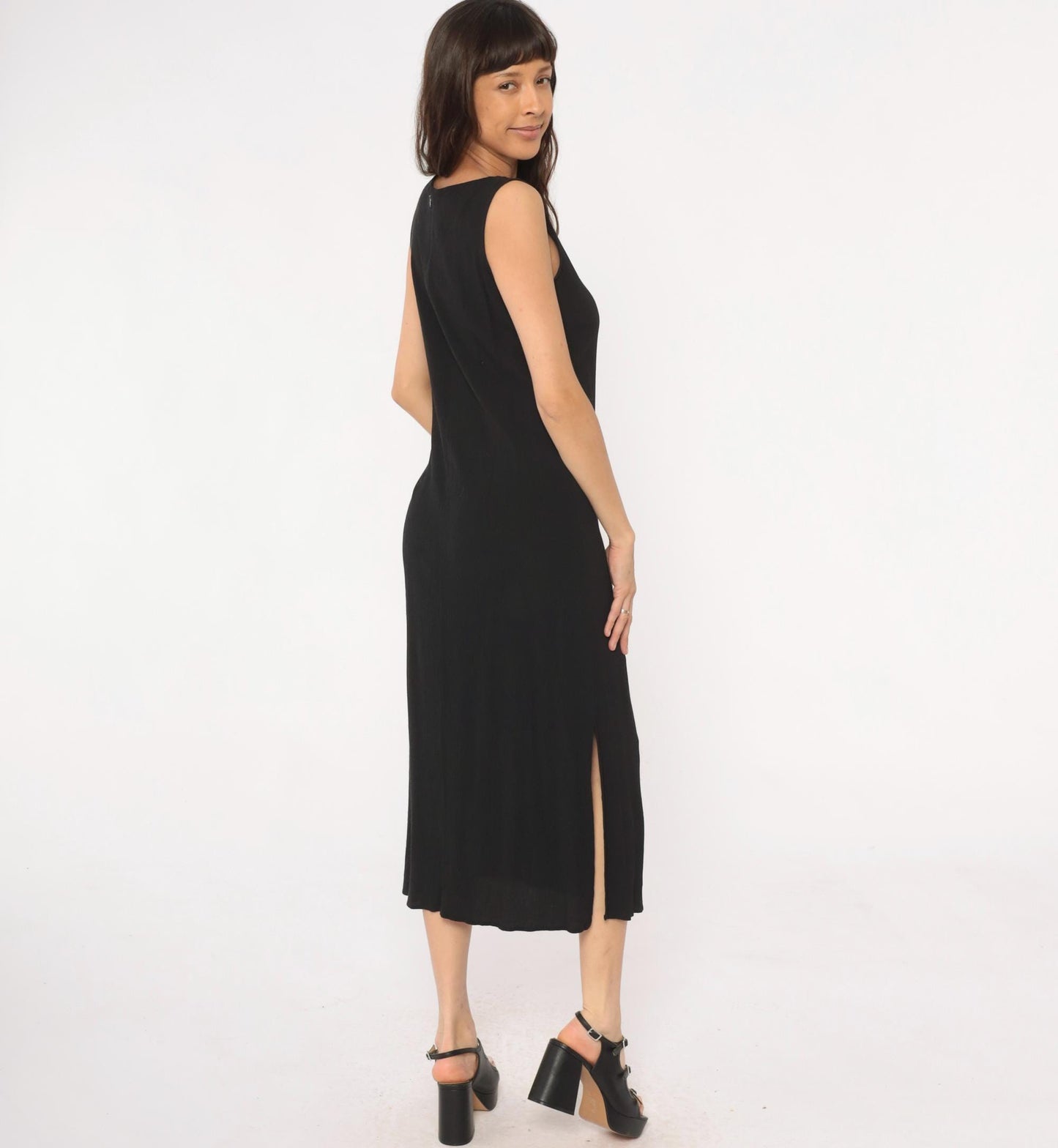 90s Black Maxi Dress Valerie Stevens Petites Sleeveless Column Medium