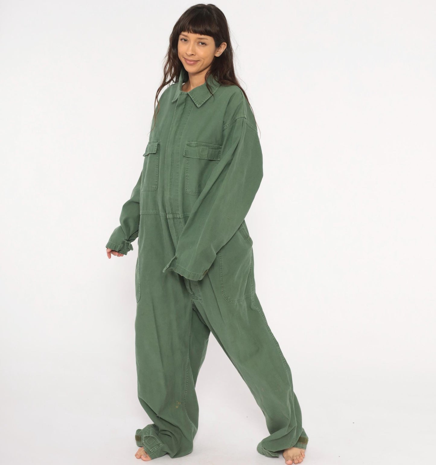 90s Equa Industries Military Coveralls Olive Drab Cotton Flight Suit XXL