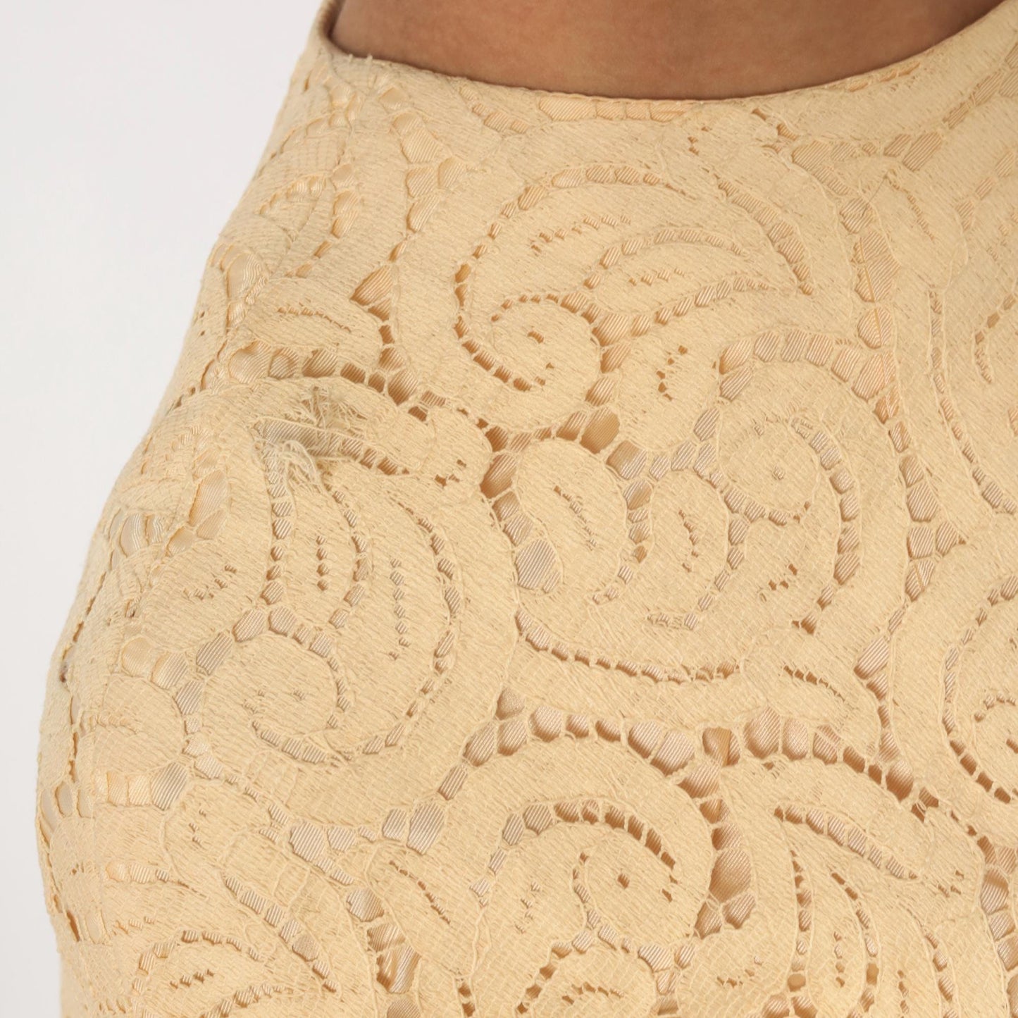 70s Carol Craig Cream Lace Crop Top Swirl Pattern Half Sleeve Medium M