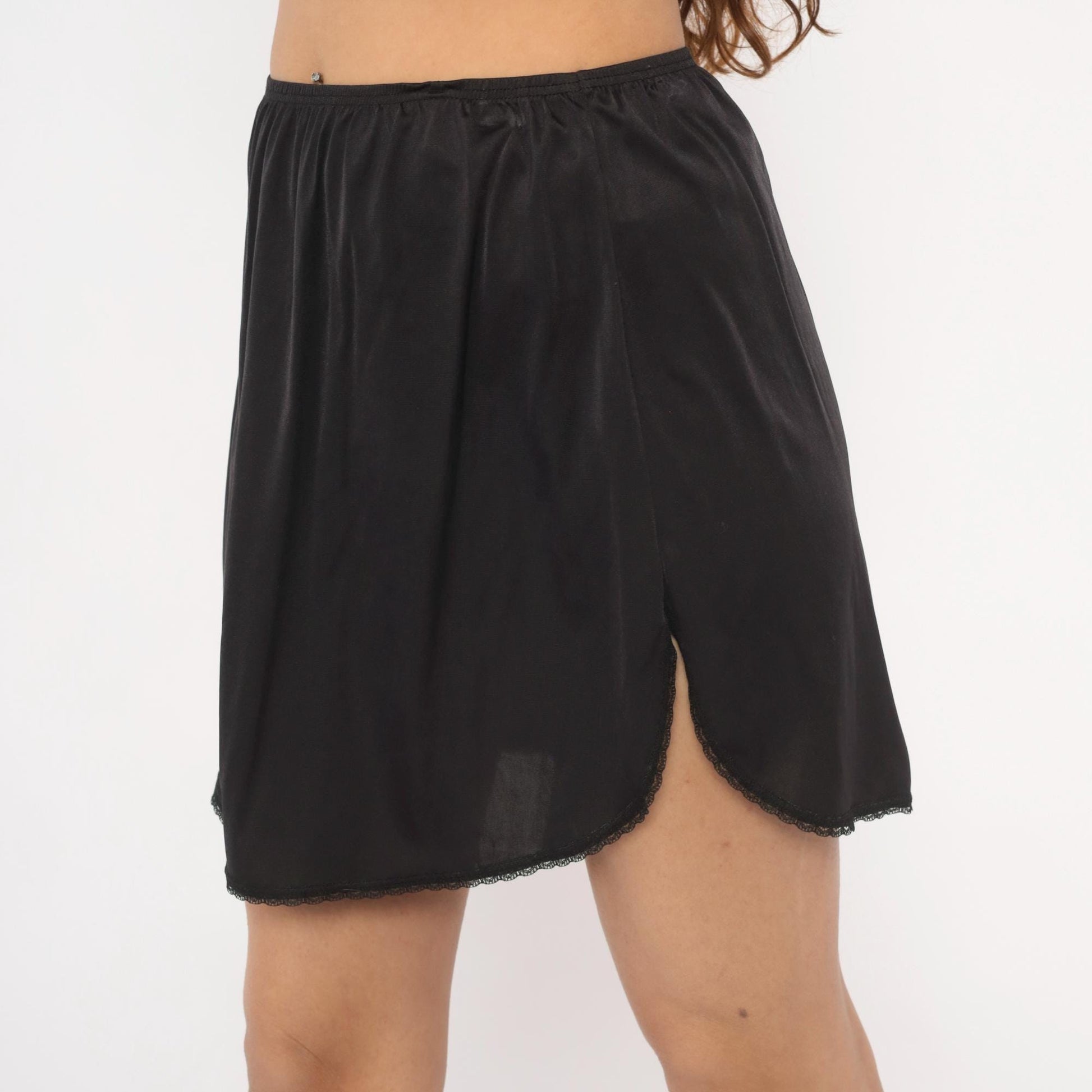 80s Vanity Fair Black Half Slip Lace Trim Mini Lingerie Large L