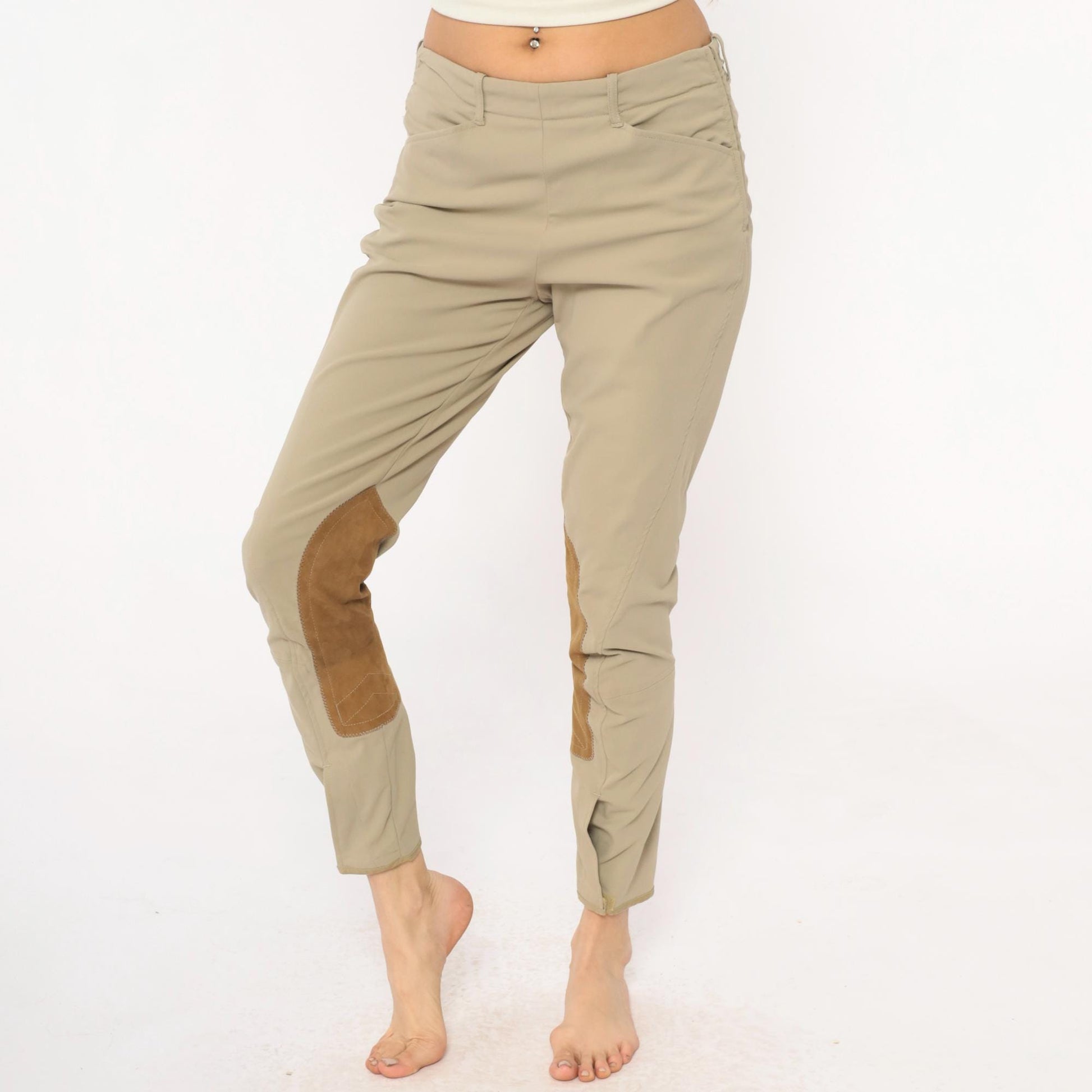 80s Tailored Sportsman Equestrian Riding Breeches Beige Tan Suede Knee Patch Medium