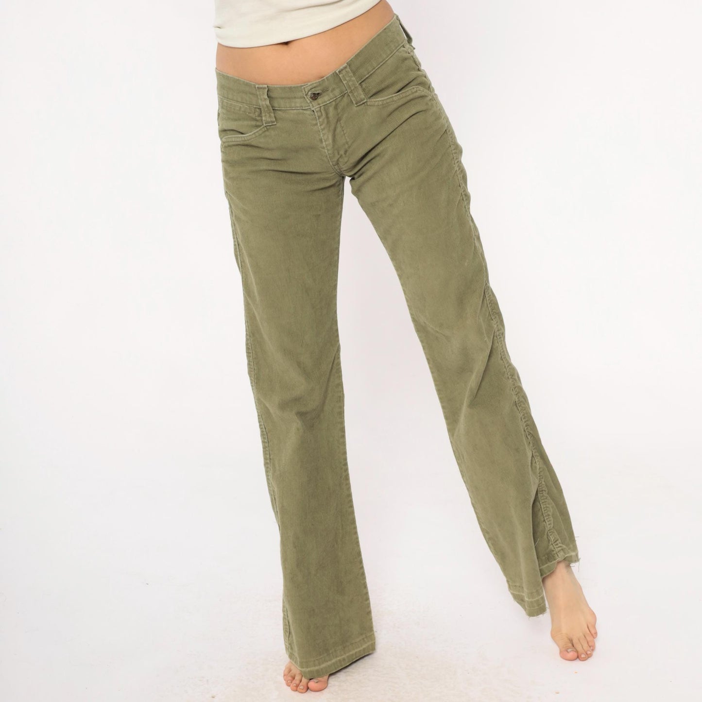 Levi's Y2K Olive Green Corduroy Bootcut Pants Low Rise Flare Leg XS