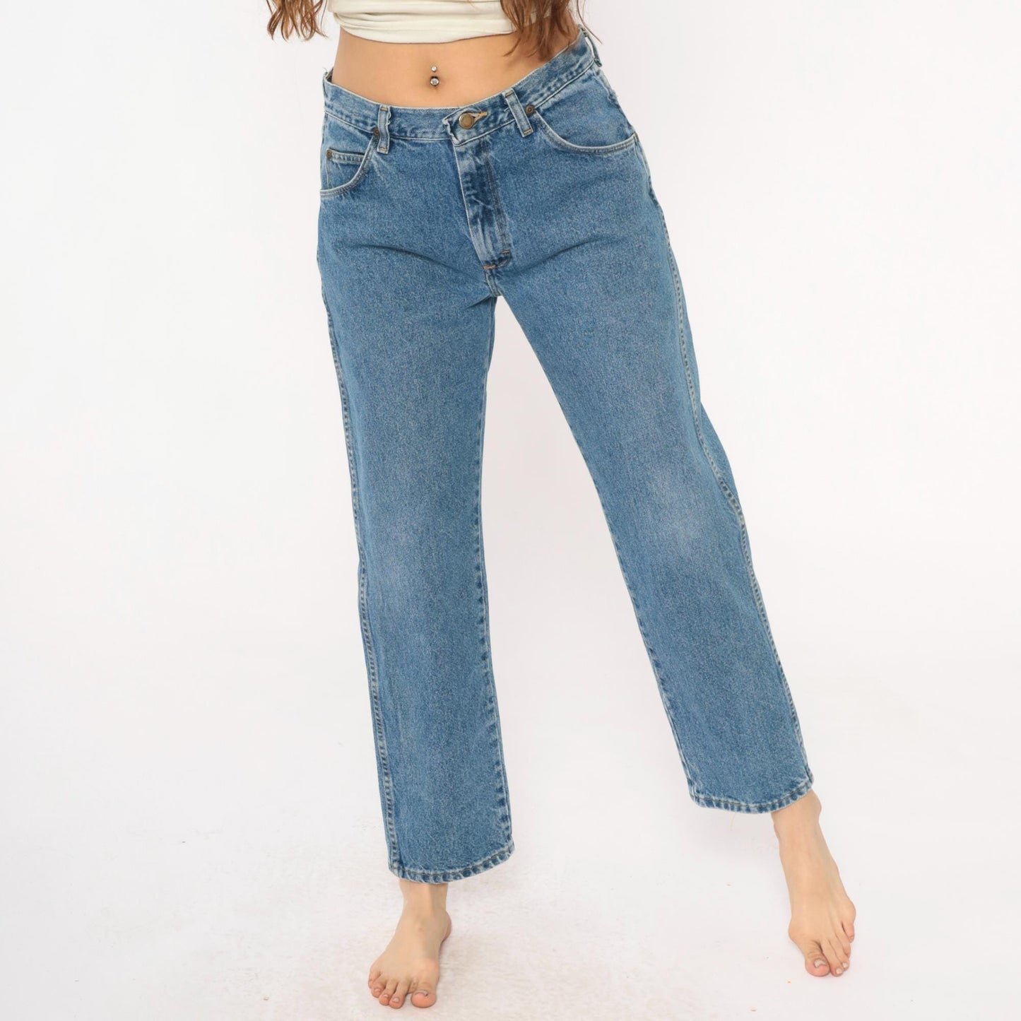 90s Wrangler High-Rise Straight Leg Jeans Medium Blue Denim 32W 30L