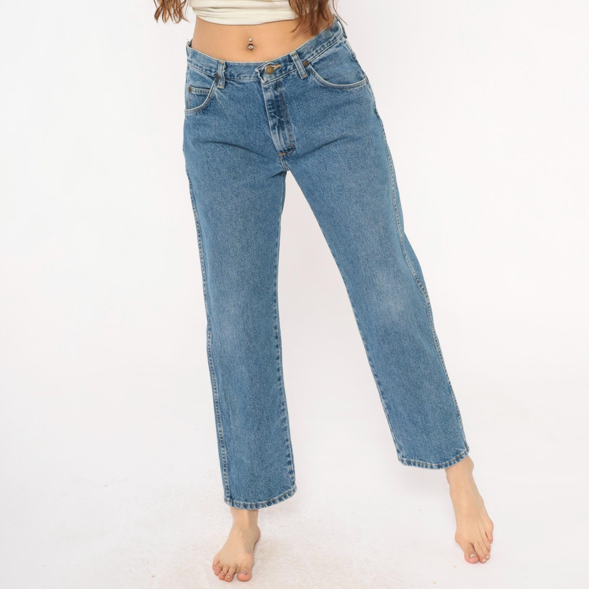 90s Wrangler High-Rise Straight Leg Jeans Medium Blue Denim 32W 30L