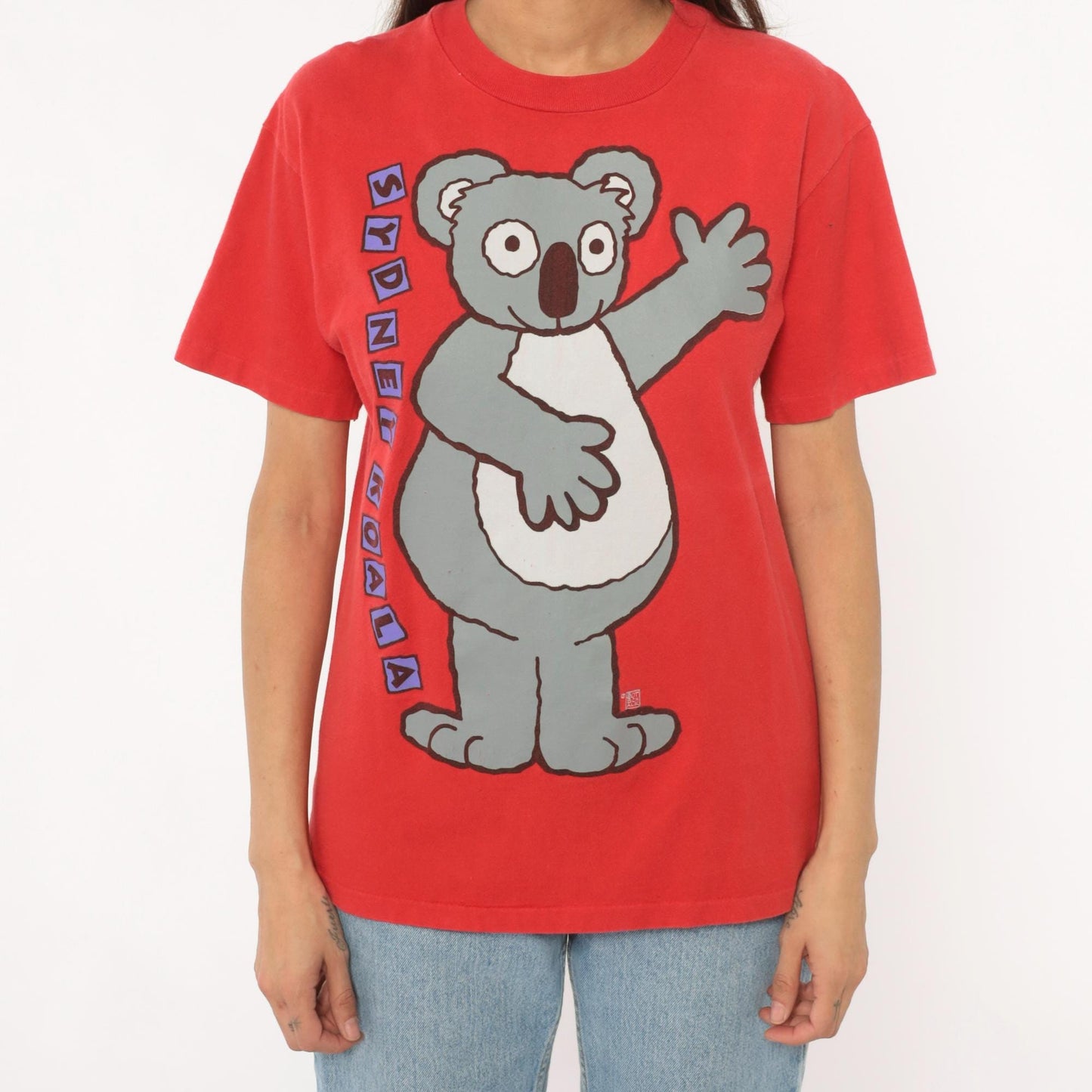90s Sydney Koala Graphic Tee Red Cotton Cartoon Animal Tourist Medium M