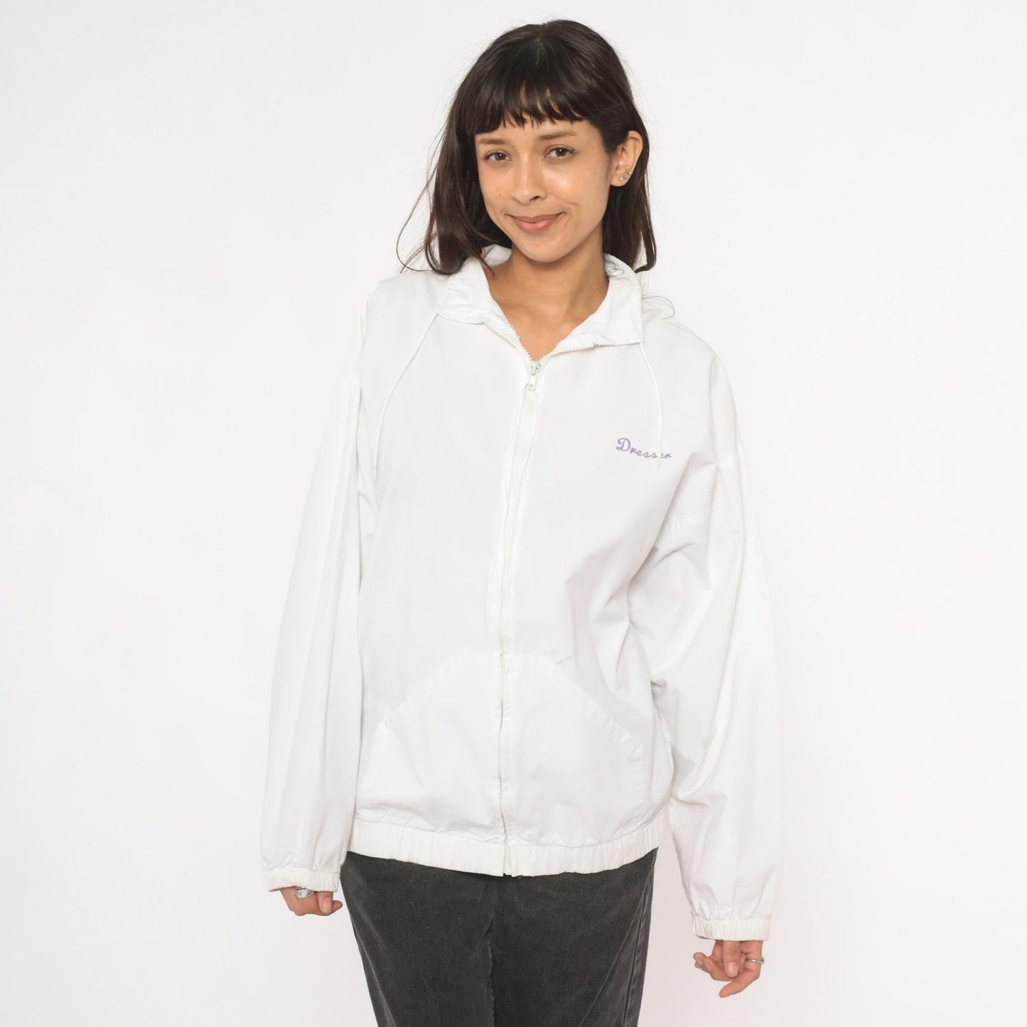 90s Cotton Fitz Prune Juice Follies Windbreaker White Purple Graphic Large