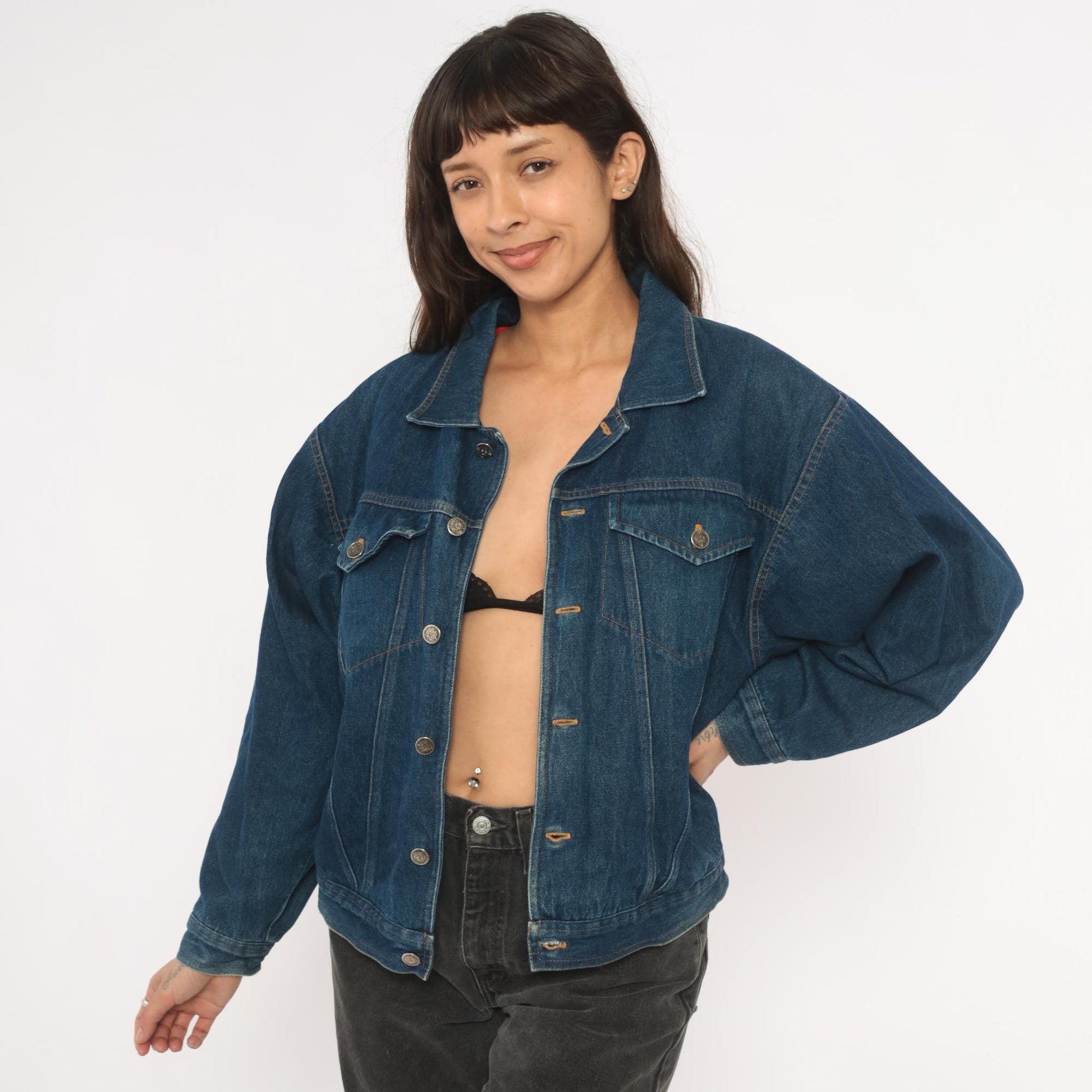 80s Jeff des Designs Dark Wash Denim Jacket Flannel Lined Western Yoke Small