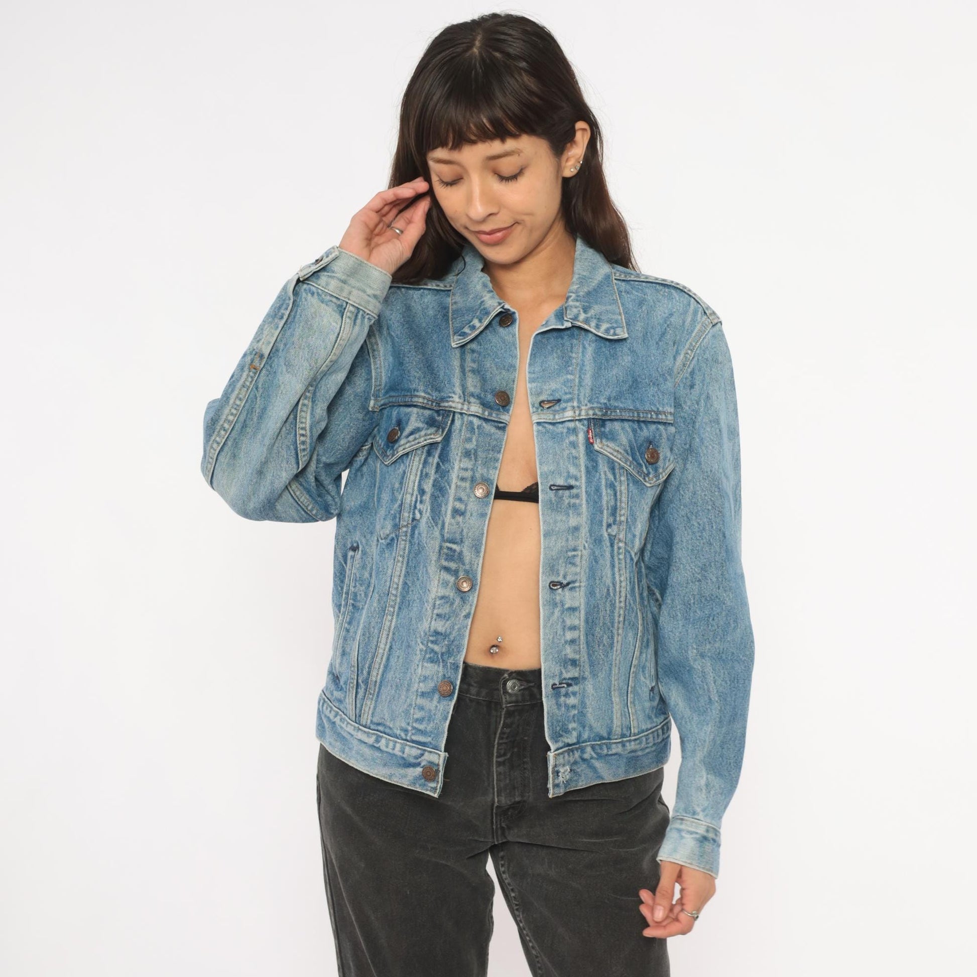 80s Levi's Denim Trucker Jacket Light Acid Wash Blue Small