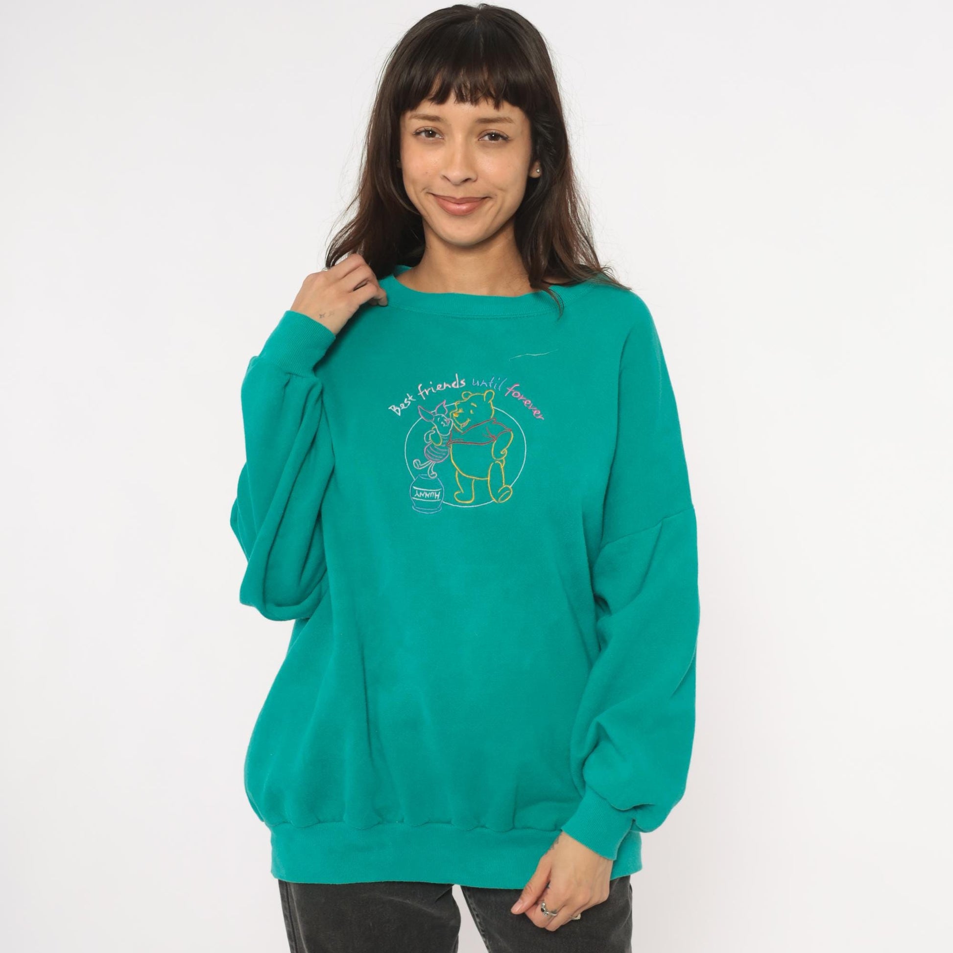 90s Winnie the Pooh Piglet Embroidered Sweatshirt Teal Crewneck Extra Large XL