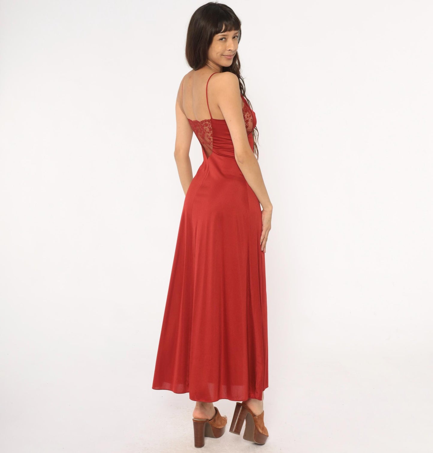 70s Blanche by Ralph Montenero Rust Slip Dress Empire Waist Lace Small