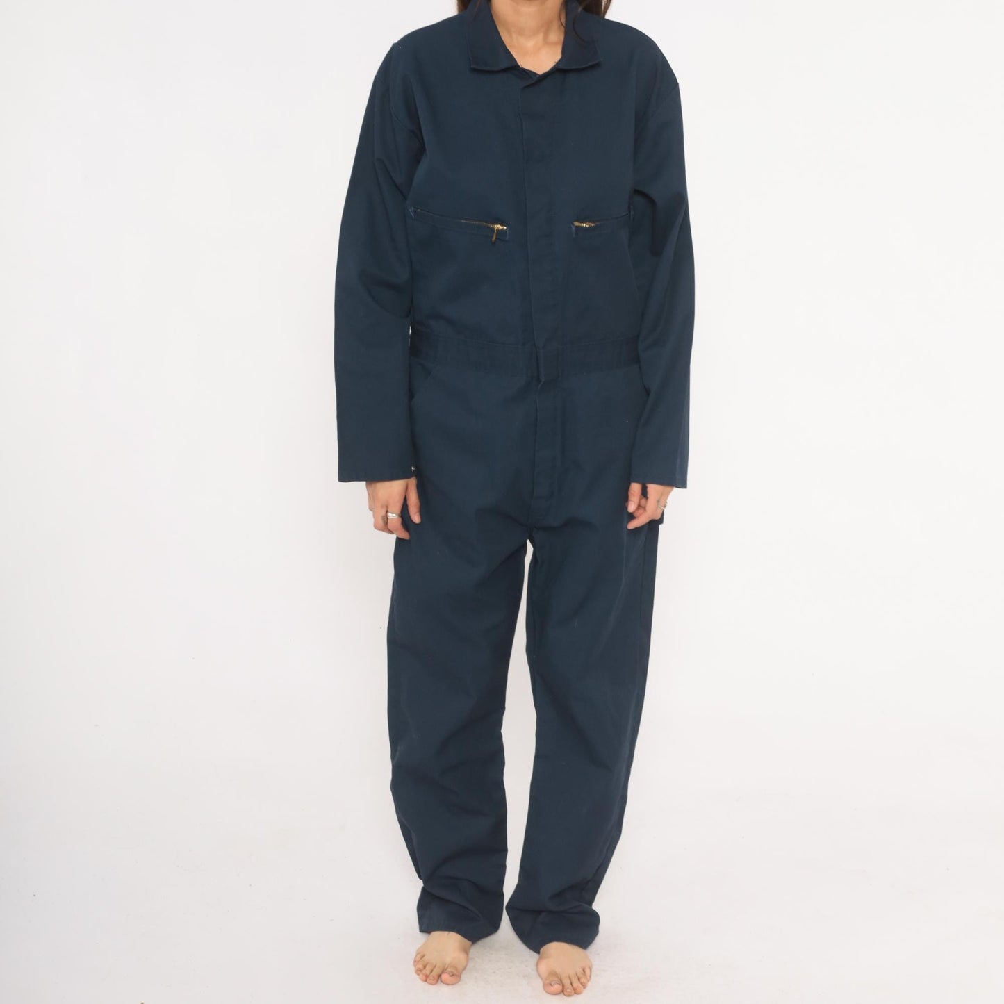 80s Key Navy Coveralls Zip Front Mechanic Jumpsuit Medium 40