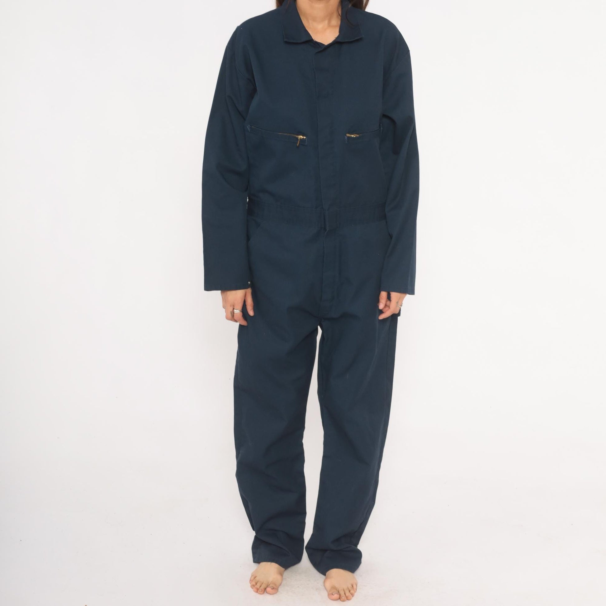 80s Key Navy Coveralls Zip Front Mechanic Jumpsuit Medium 40
