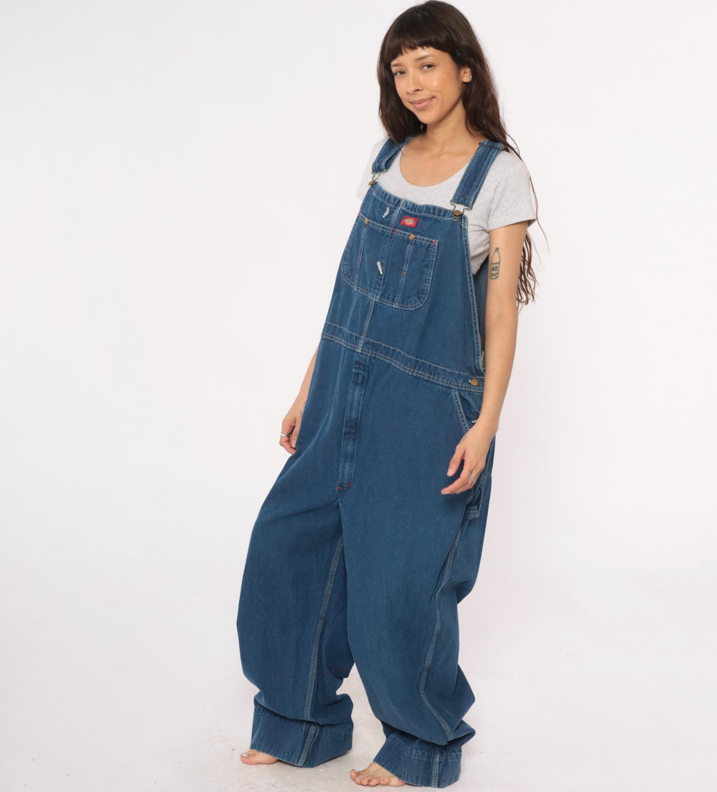 Y2K Dickies Blue Denim Overalls Carpenter Workwear Cotton Medium