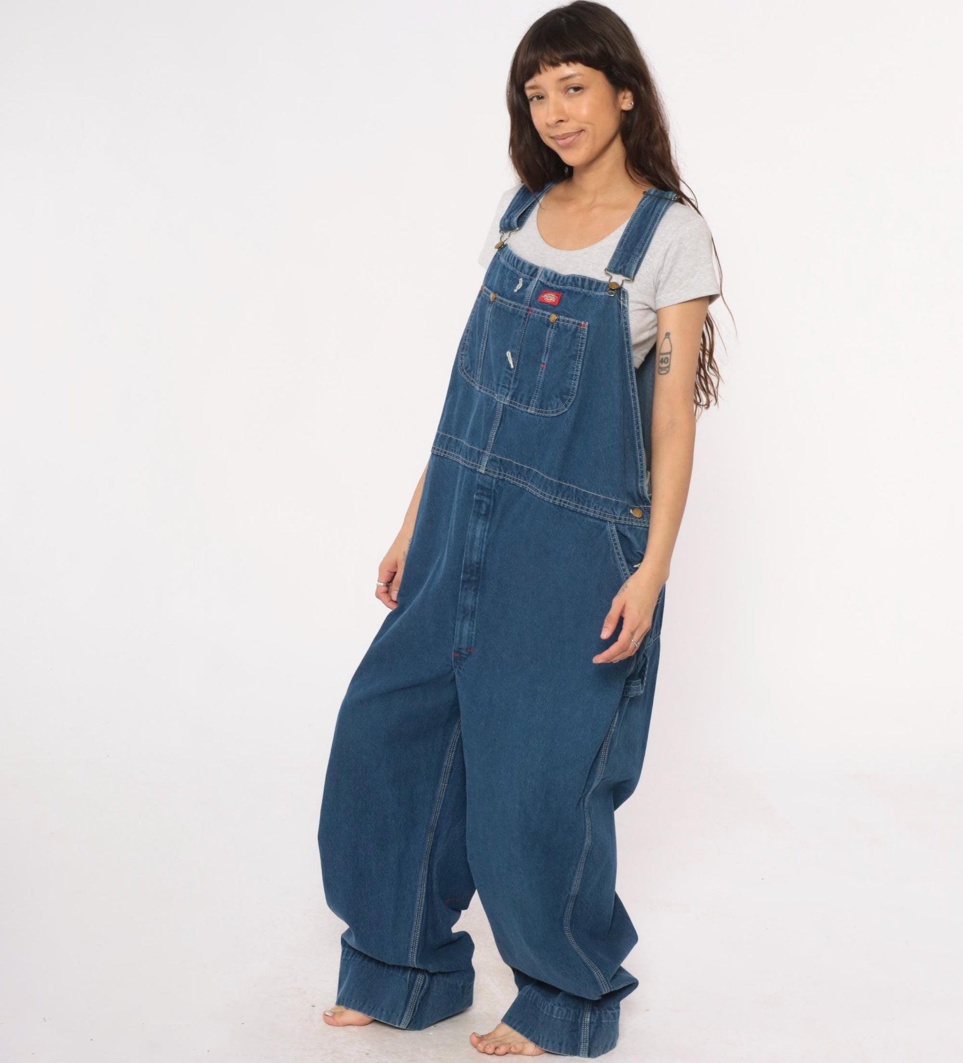 Y2K Dickies Blue Denim Overalls Carpenter Workwear Cotton Medium