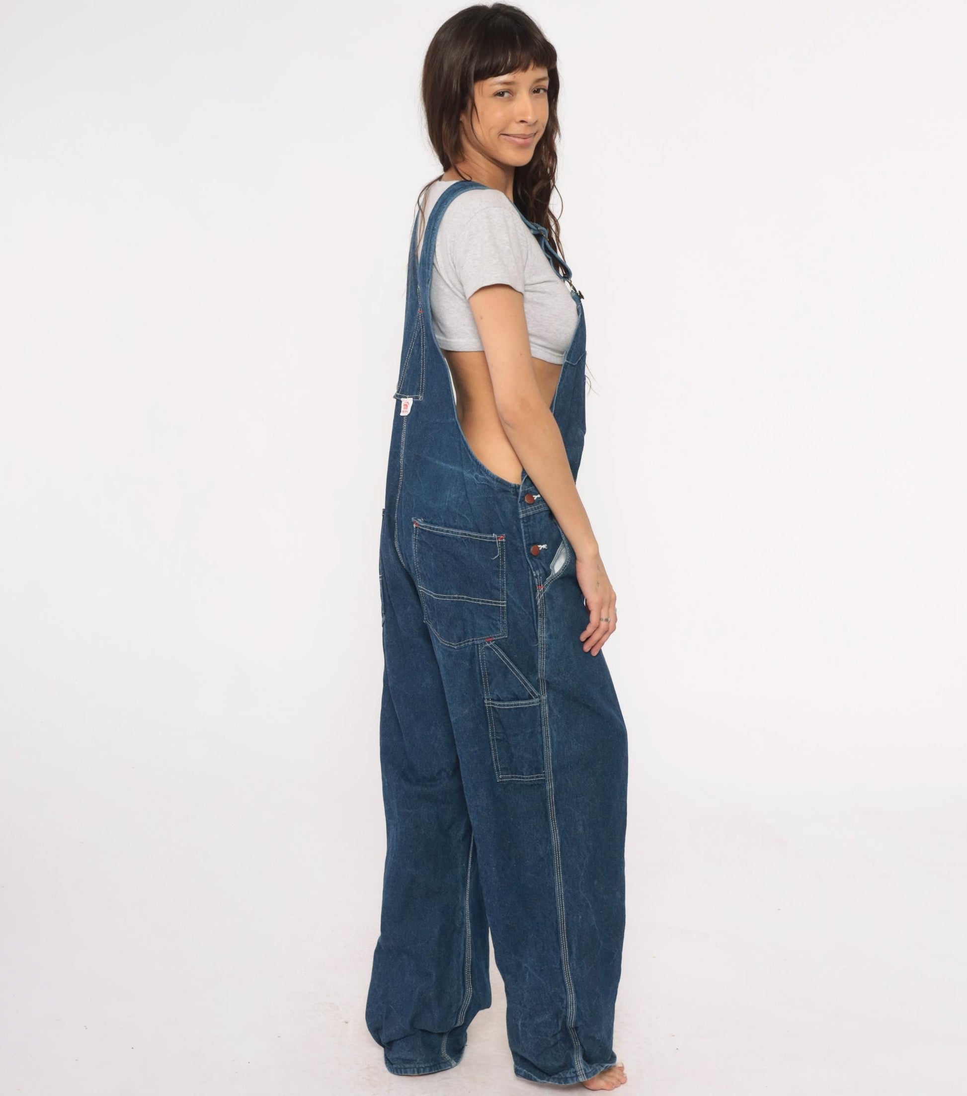 90s Roundhouse Dark Indigo Denim Bib Overalls Cotton Carpenter Dungarees Extra Extra Large XXL