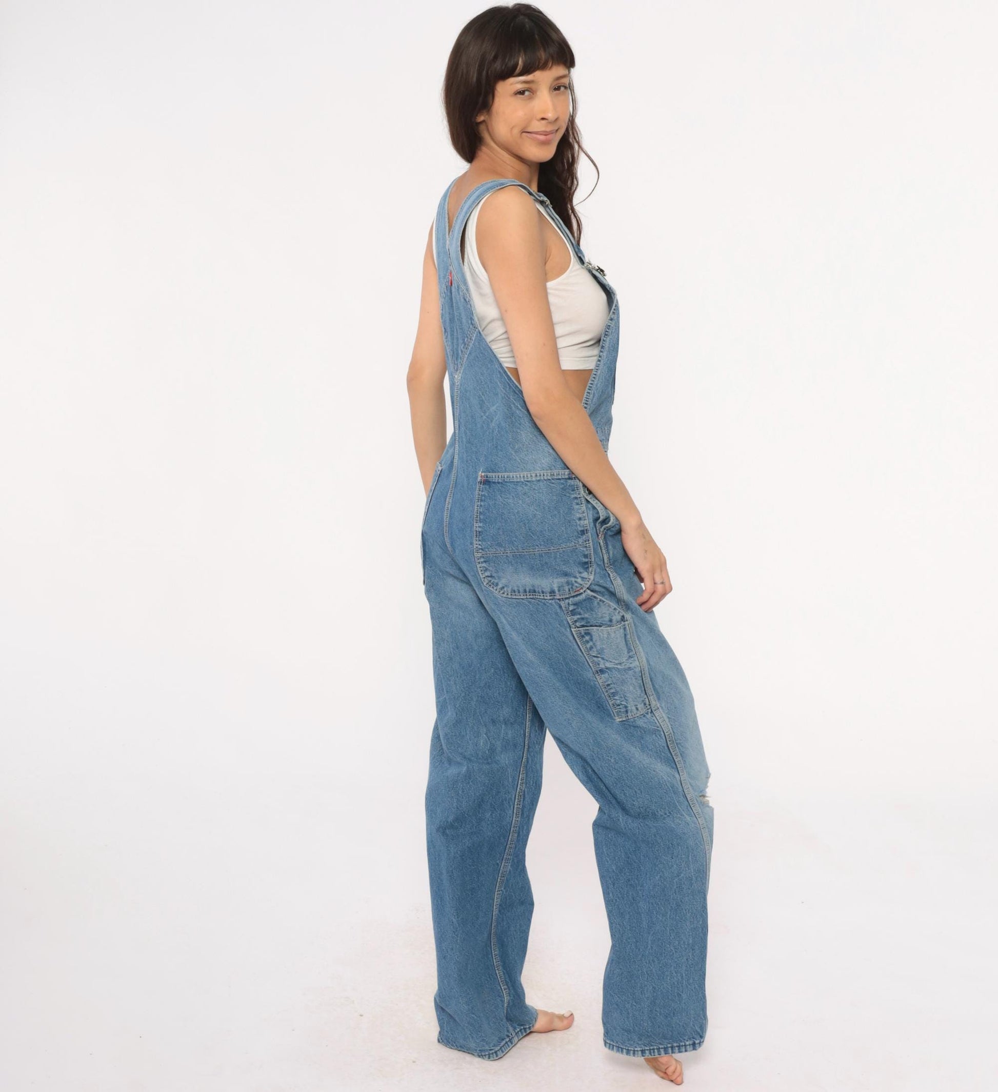 Dickies Denim Overalls 90s Baggy Blue Workwear Bib Pants 38 x 32