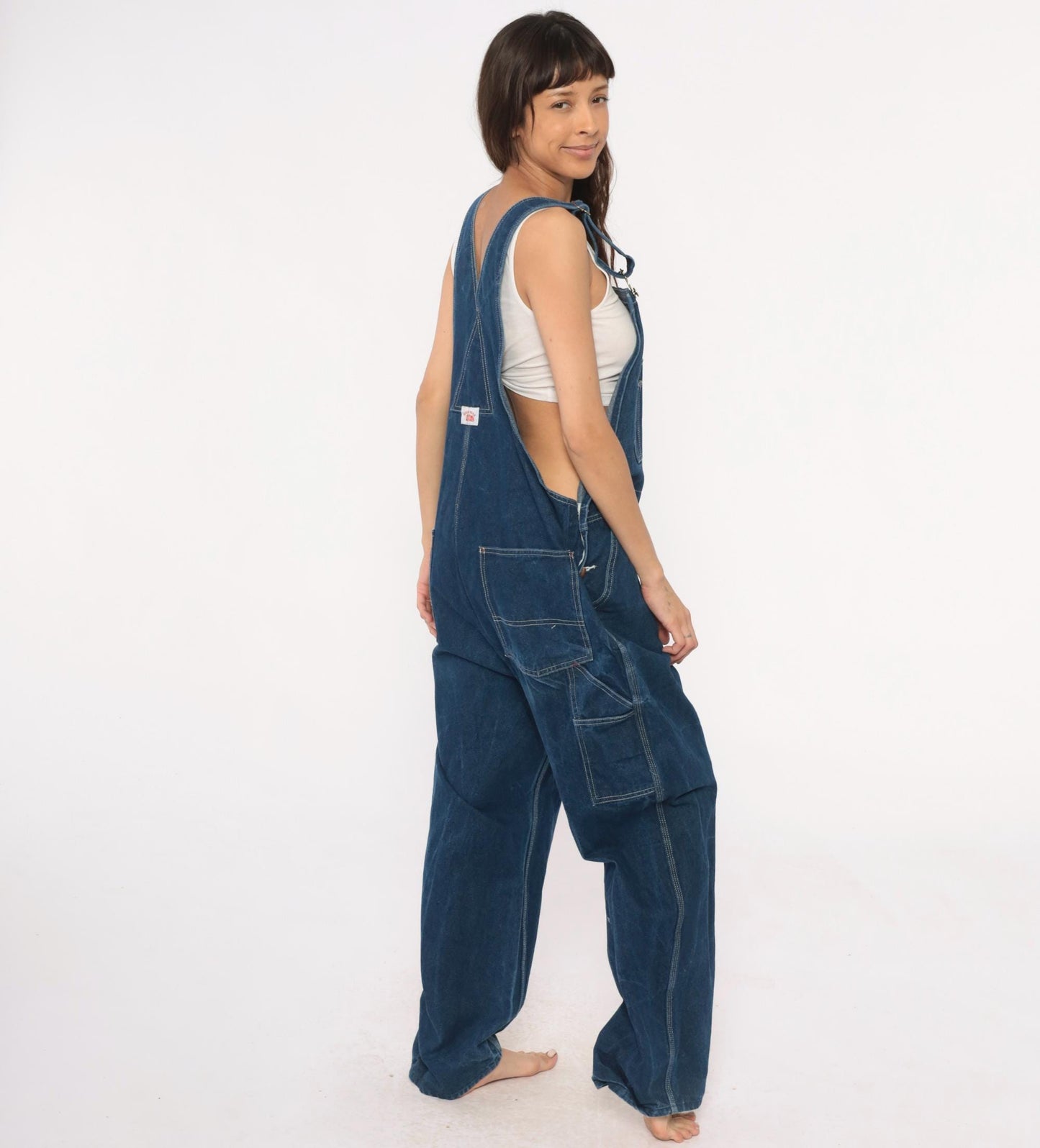 Y2K Roundhouse Dark Blue Denim Overalls Carpenter Workwear Cotton Extra Large