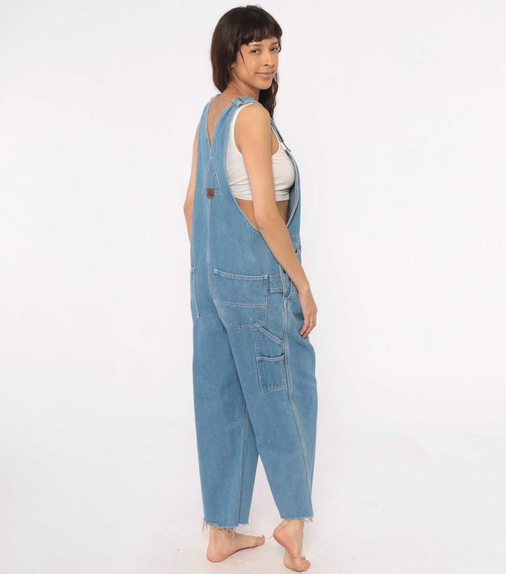 Y2K Big Smith Light Wash Denim Overalls Wide Leg Frayed Hem Medium