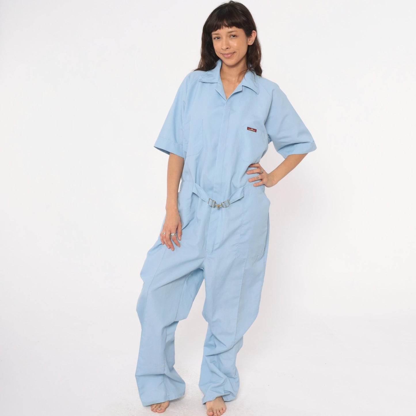 Parasuit Light Blue Jumpsuit Utility Coverall Belted Collar Large
