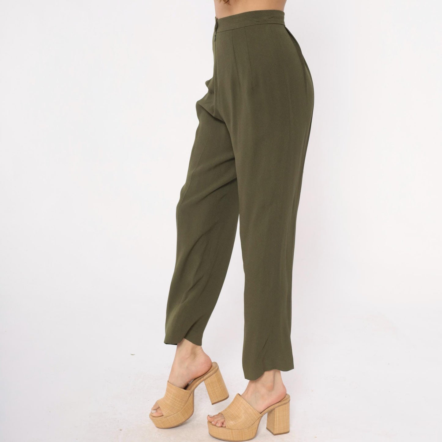 90s Zelda Olive Green High-Waisted Pleated Trousers Small S