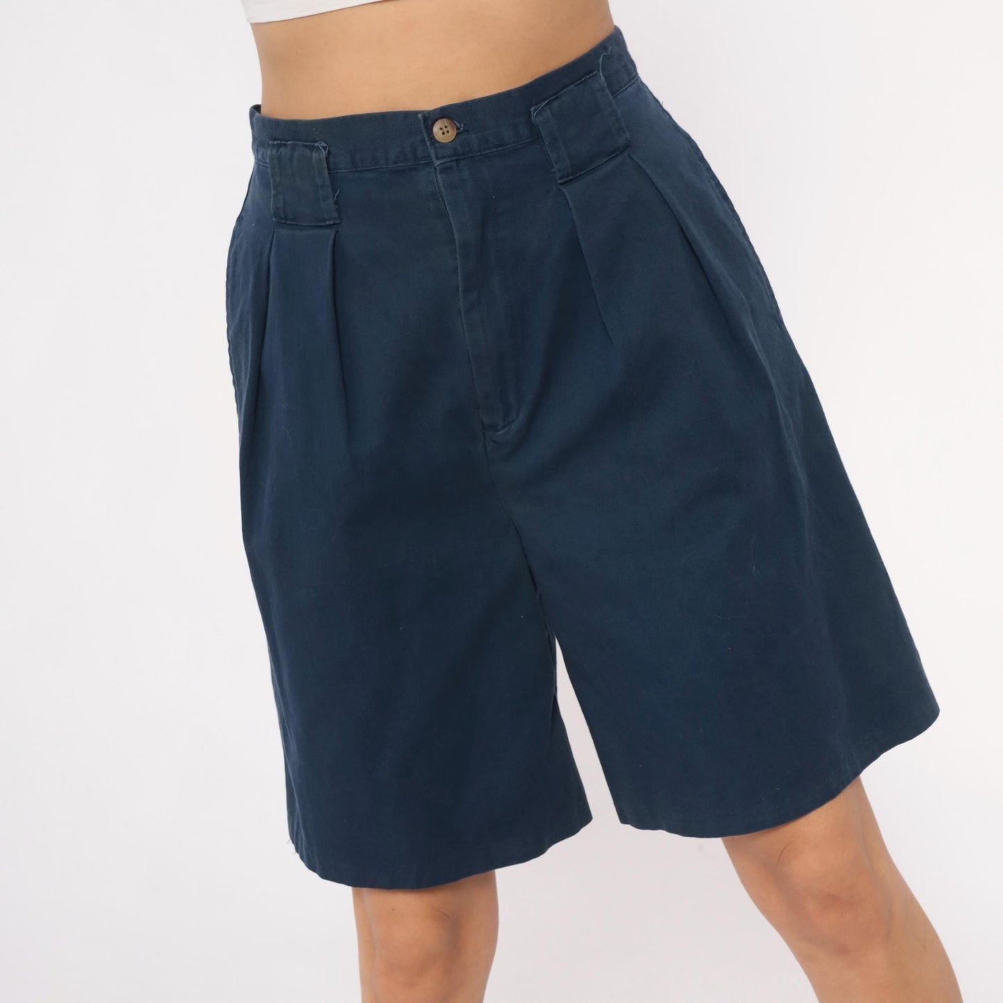 80s Palmetto's Navy Pleated High-Waist Shorts Small S