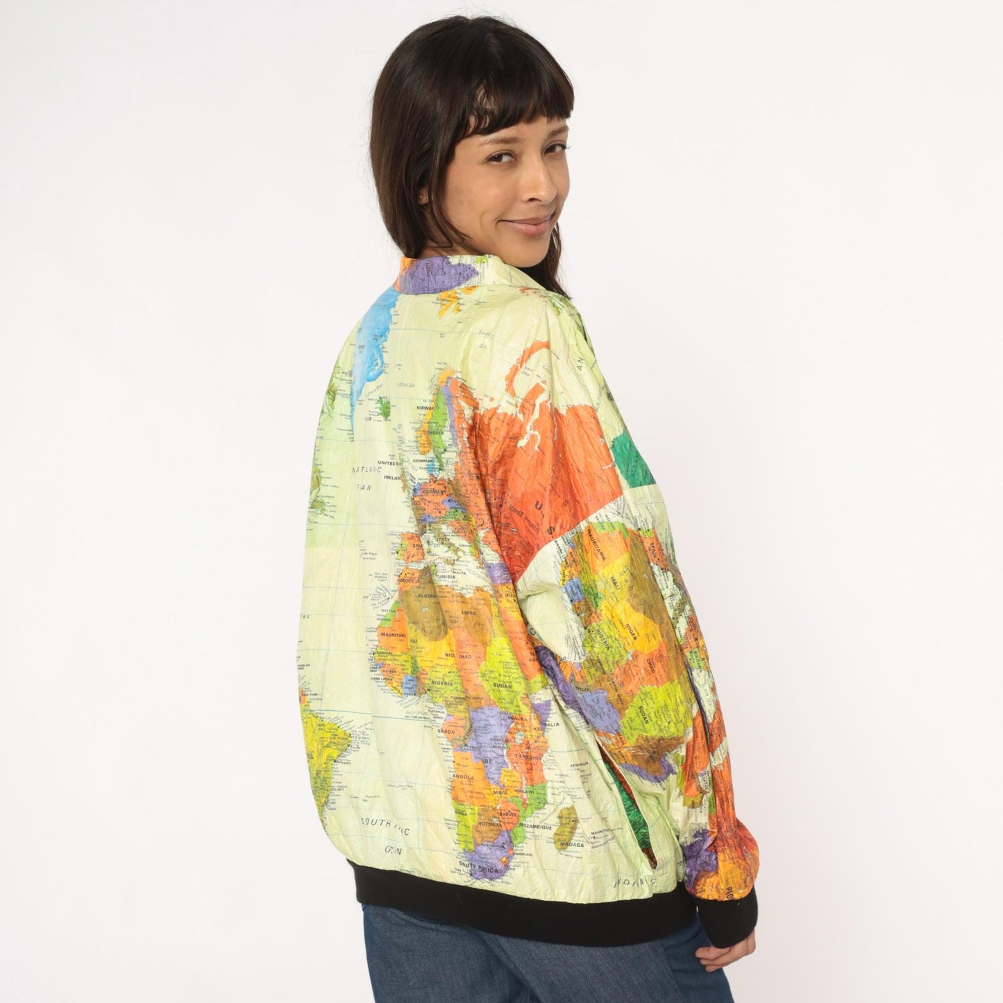 90s Admiral Ty World Map Windbreaker Jacket Tyvek Zip Multicolor Continents Extra Large XL