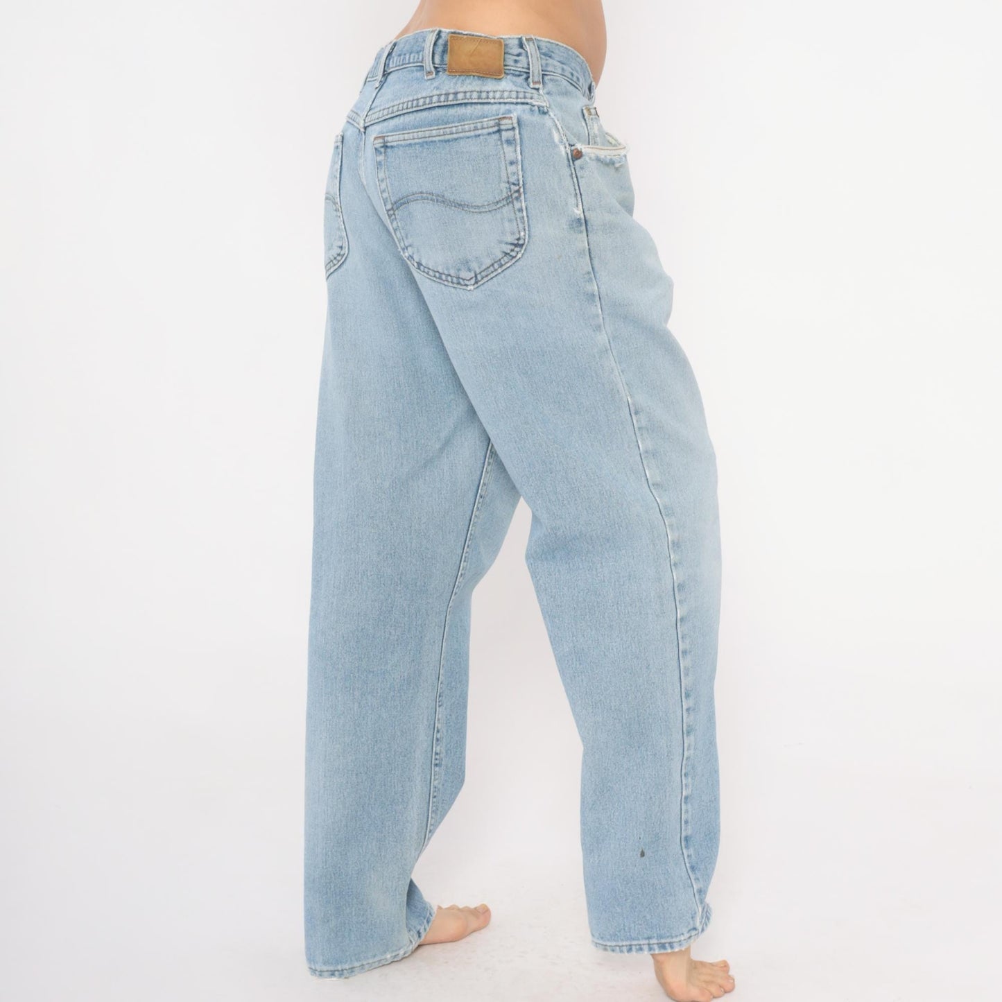 90s Lee Light Wash Straight Leg Jeans Distressed Denim 35W 30L