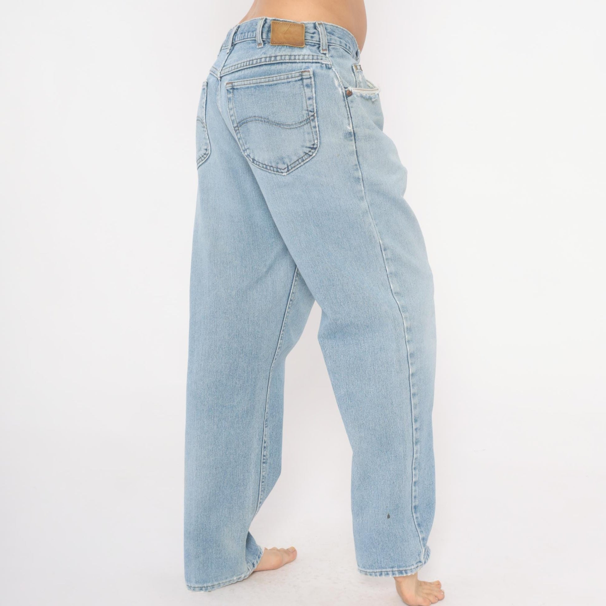 90s Lee Light Wash Straight Leg Jeans Distressed Denim 35W 30L
