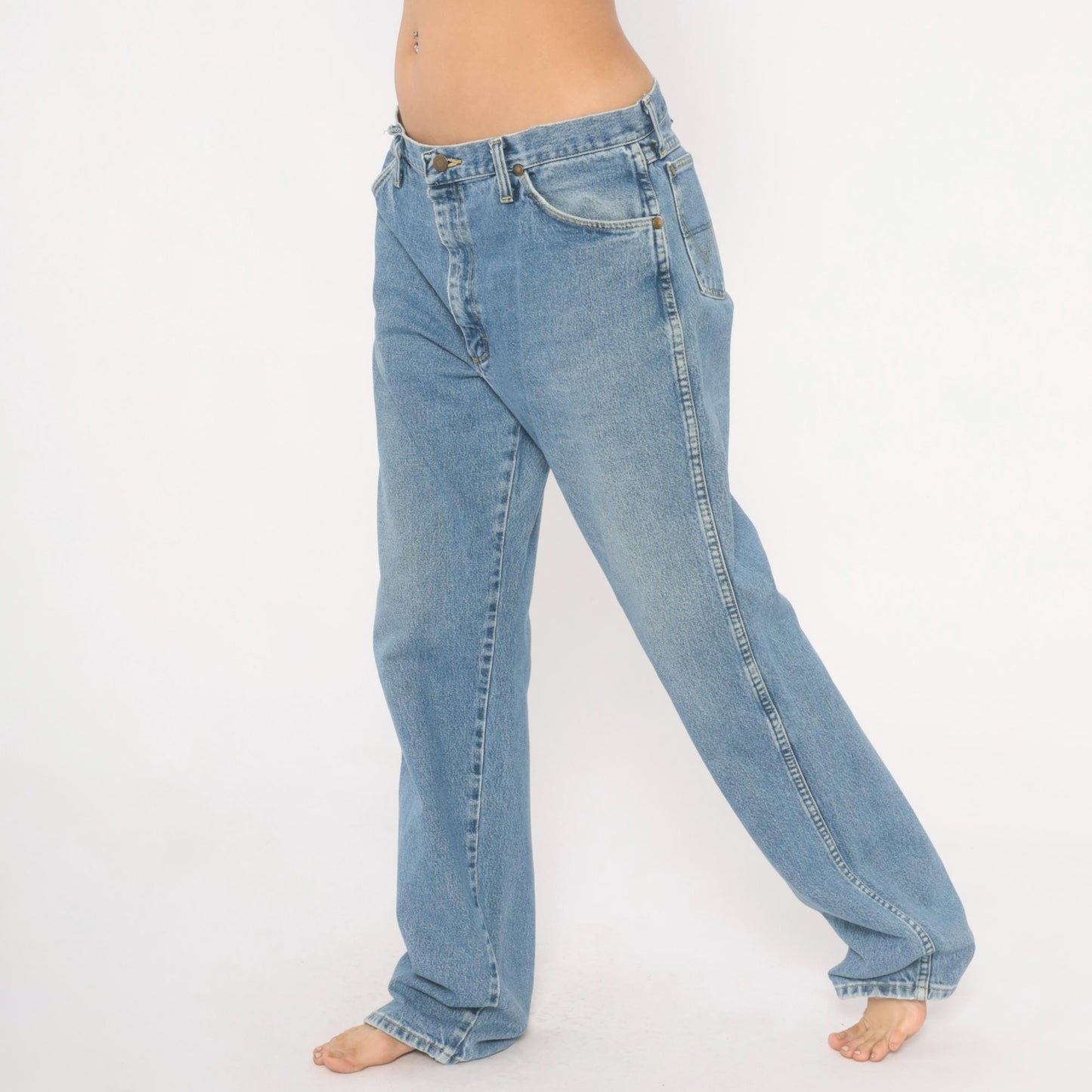 Wrangler Straight Leg Jeans 90s Light Wash Denim 35x34