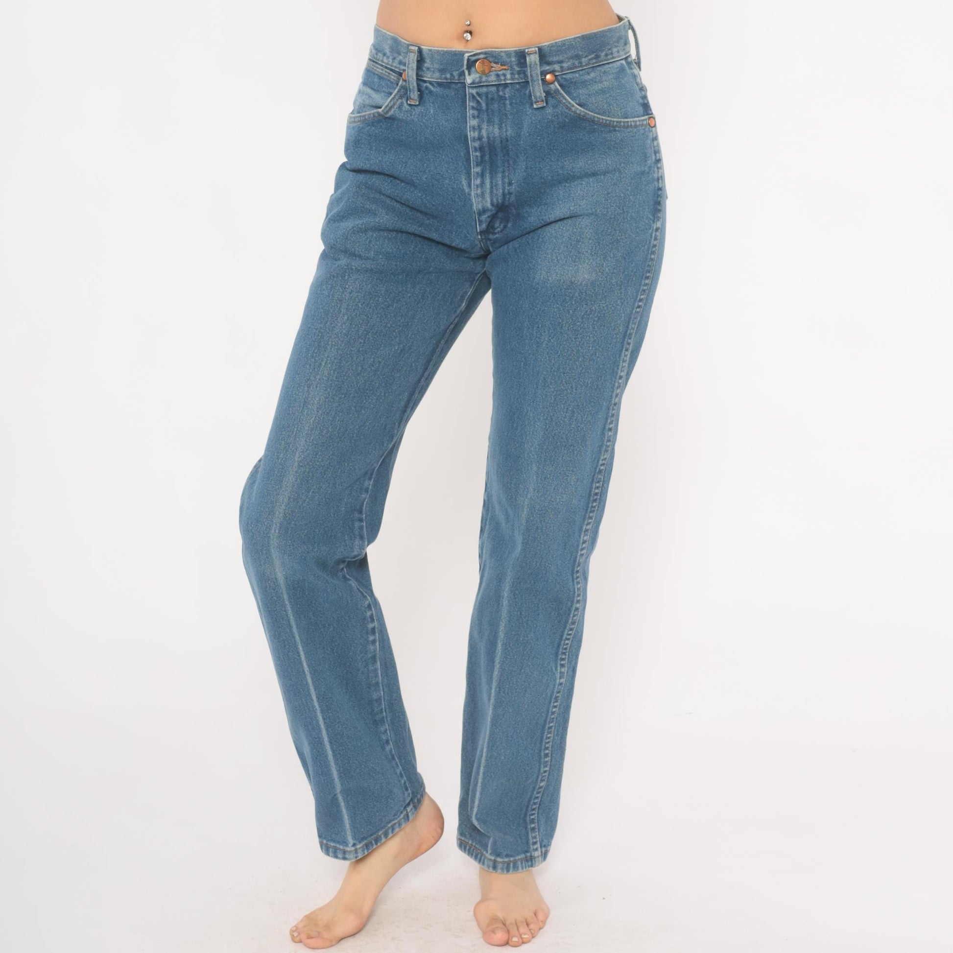 Wrangler Straight Leg Jeans 2000s Medium Wash High Waisted Denim Blue 30x34