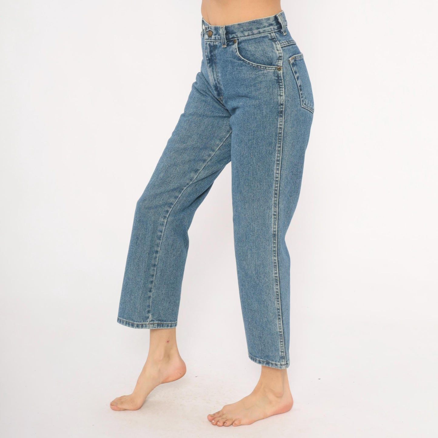 Wrangler Cropped High Rise Straight Leg Jeans Medium Stonewash Blue 00s