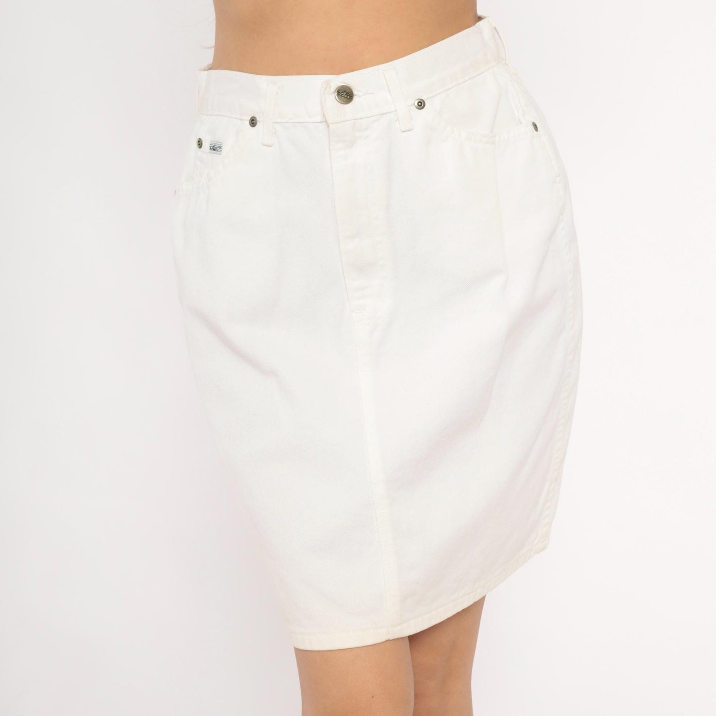 90s Chic White Denim Pencil Skirt High Waisted Mini Cotton Medium M