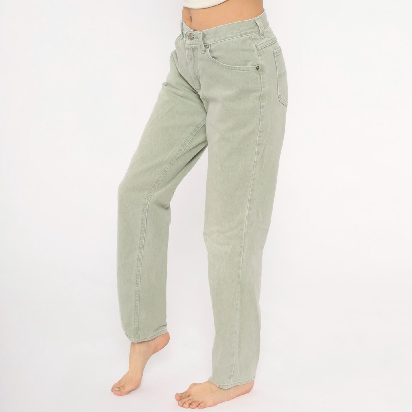 90s Riders Sage Green High-Waisted Mom Jeans Tapered Straight Leg 30W