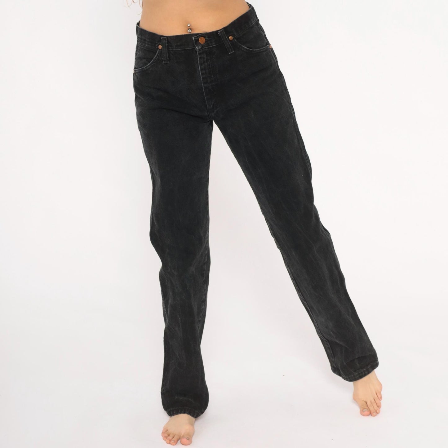 90s Wrangler Black Faded Straight Leg High Rise Jeans Cotton Small S