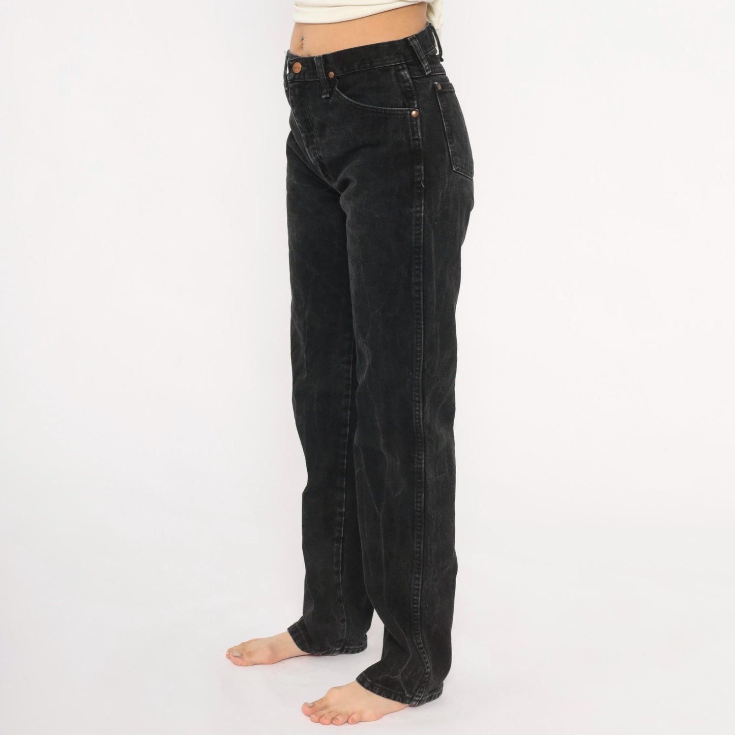 90s Wrangler High Rise Straight Leg Jeans Faded Black Denim Medium M