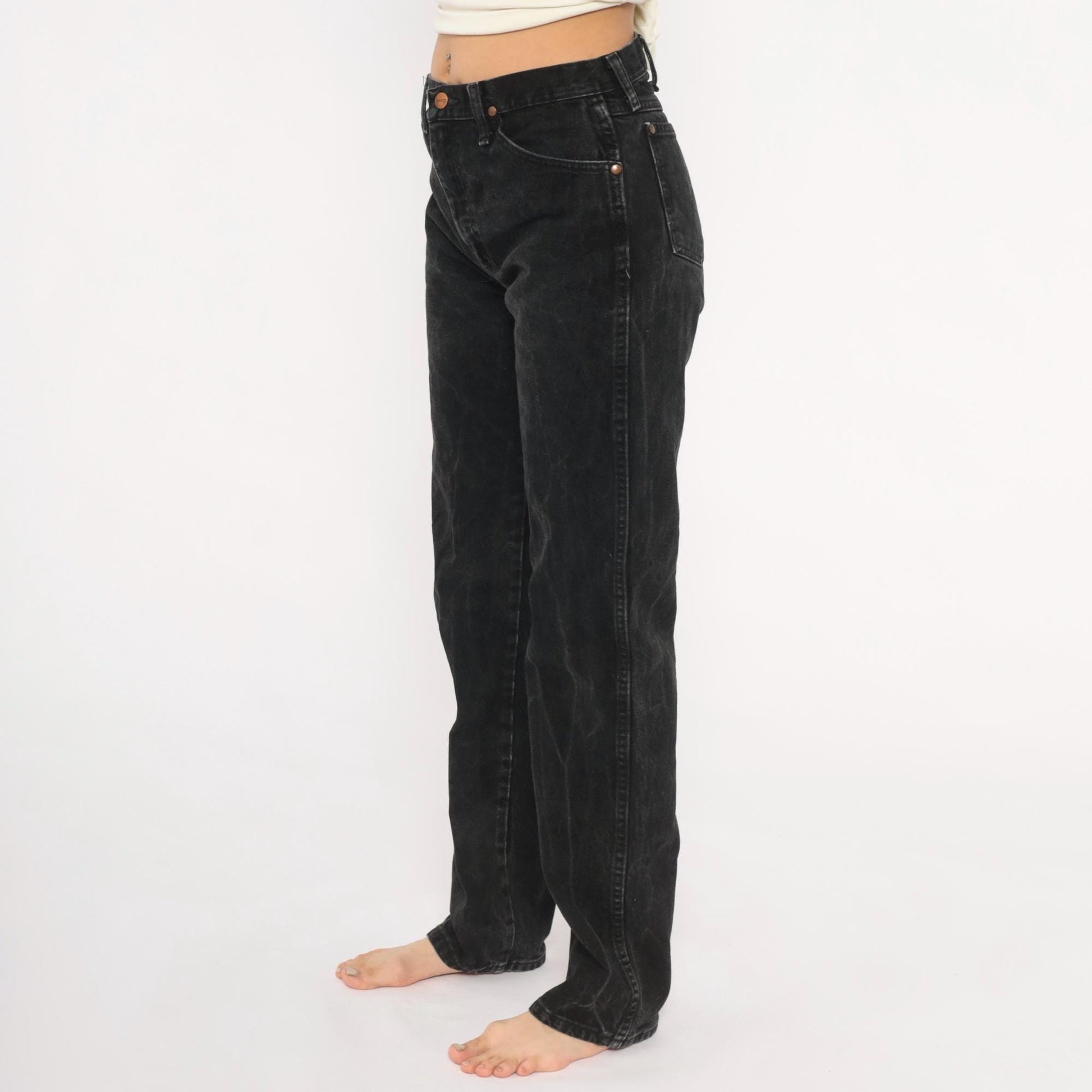 90s Wrangler High Rise Straight Leg Jeans Faded Black Denim Medium M