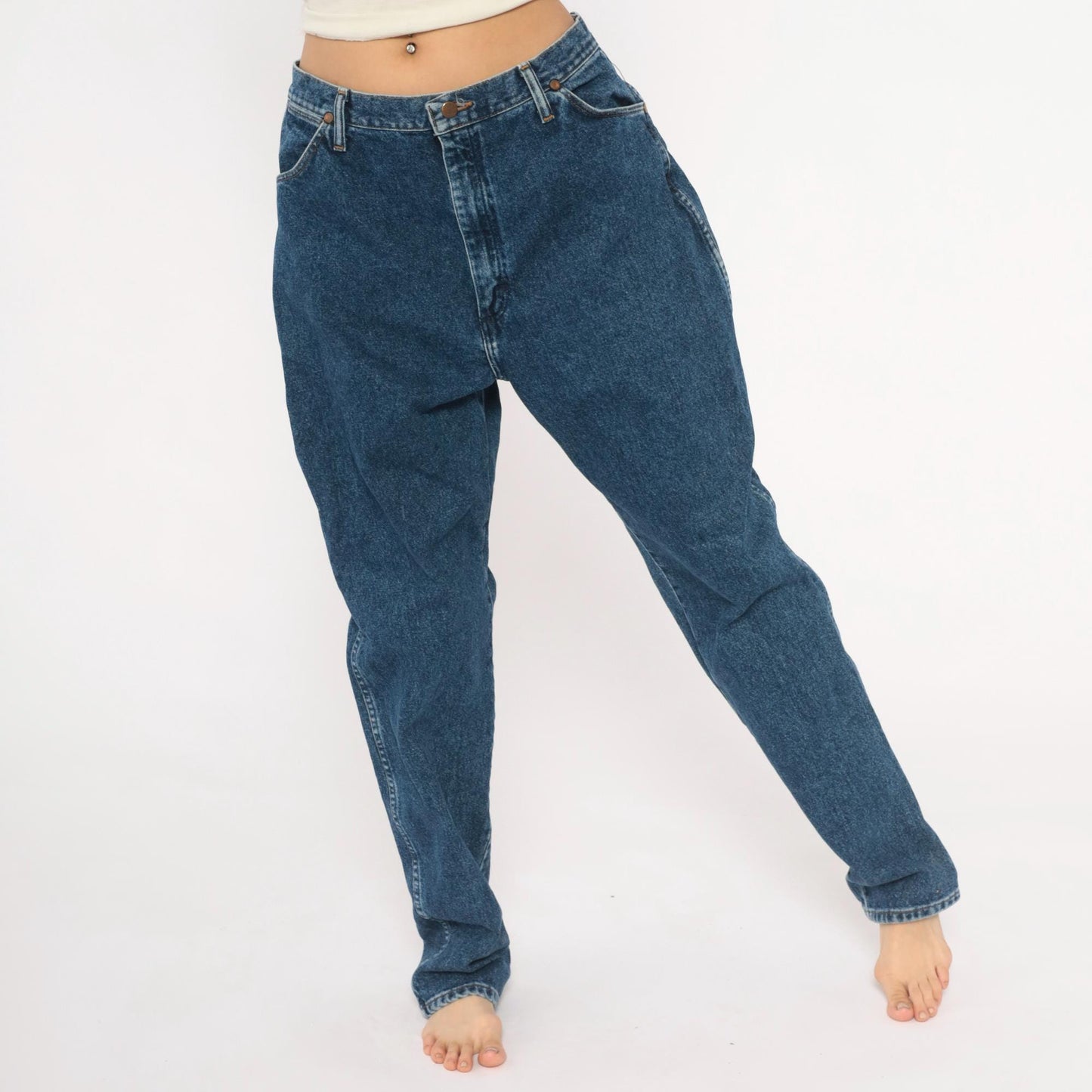 Wrangler High Rise Straight Leg Jeans Dark Wash Denim 32x33