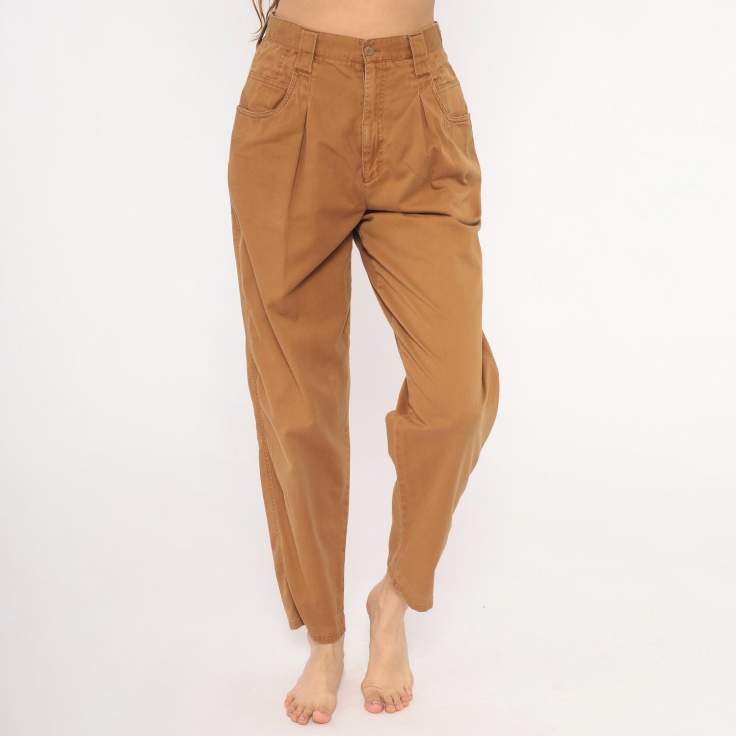 90s Pleated Trousers Mustard Cotton High Waisted Tapered Small S