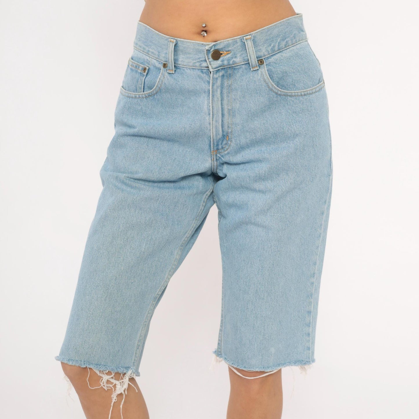 LL Bean Light Wash Denim Cutoff Shorts High Waist Bermuda Blue Medium M