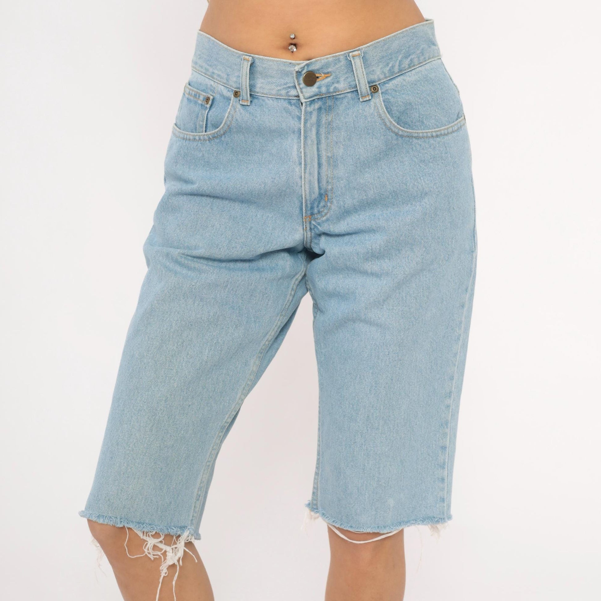 LL Bean Light Wash Denim Cutoff Shorts High Waist Bermuda Blue Medium M