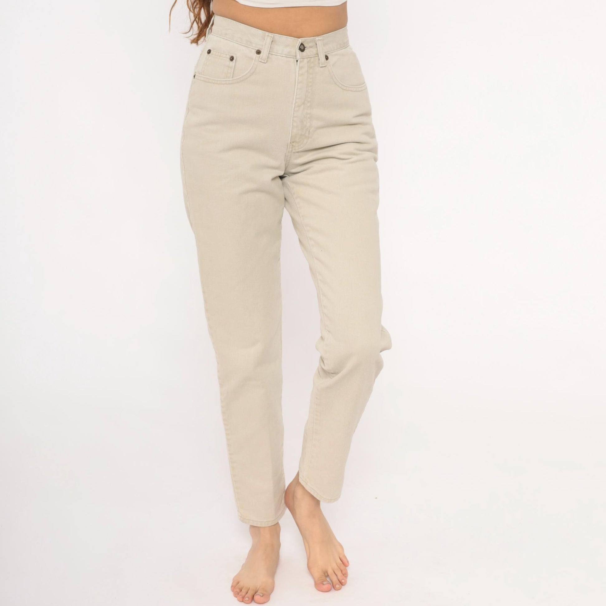 90s Exp Jeans High Waisted Cream Denim Straight Tapered Ankle Small S