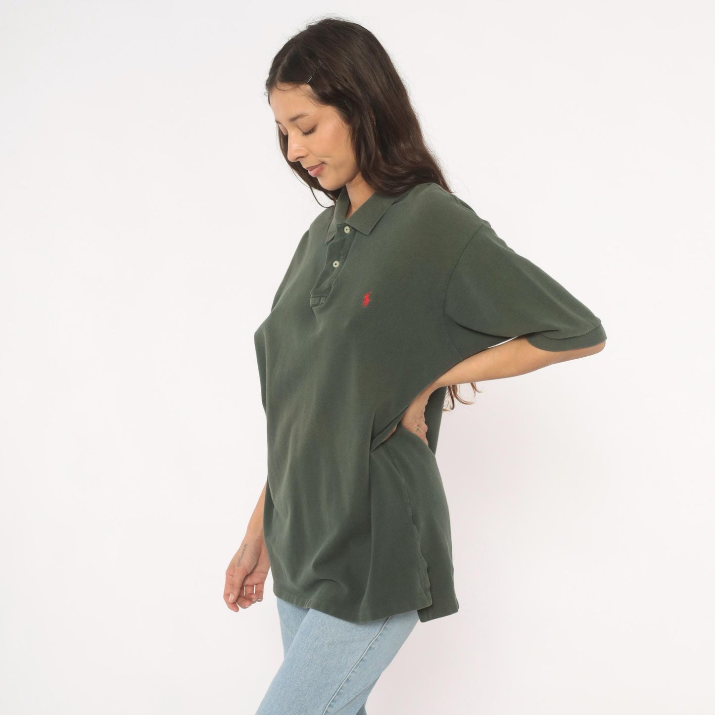 90s Polo Ralph Lauren Forest Green Cotton Pique Polo Shirt Large L