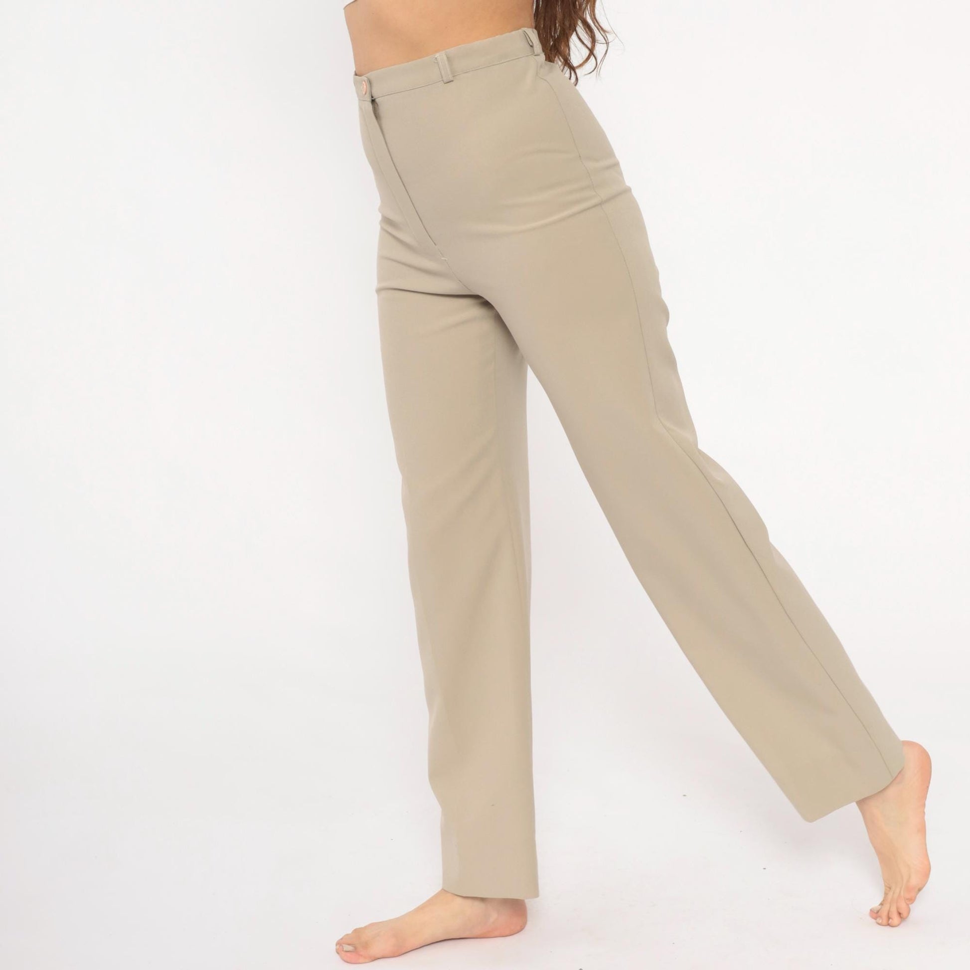 70s Rrrruss Tan Wide Leg Trousers High Waisted Straight Leg Small S