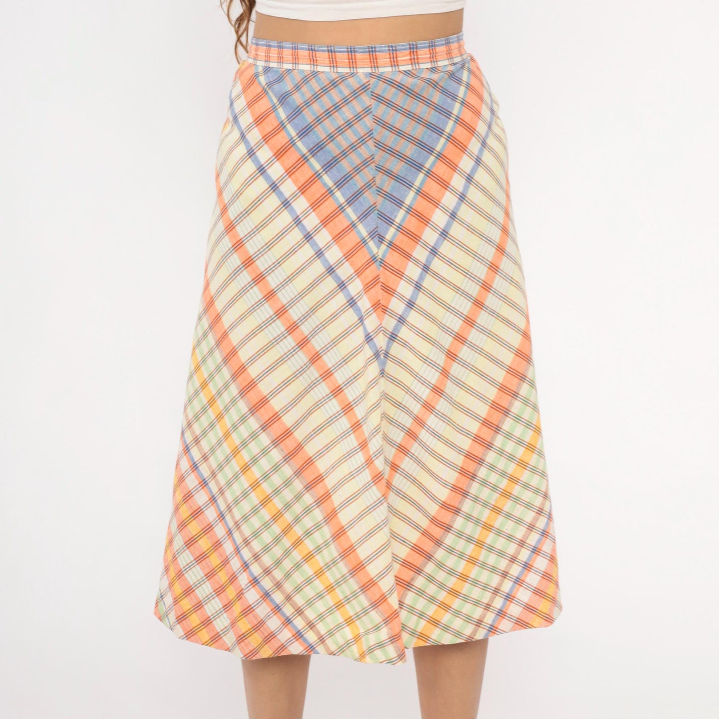 70s The Villager Chevron Plaid Skirt Multicolor Midi Small S