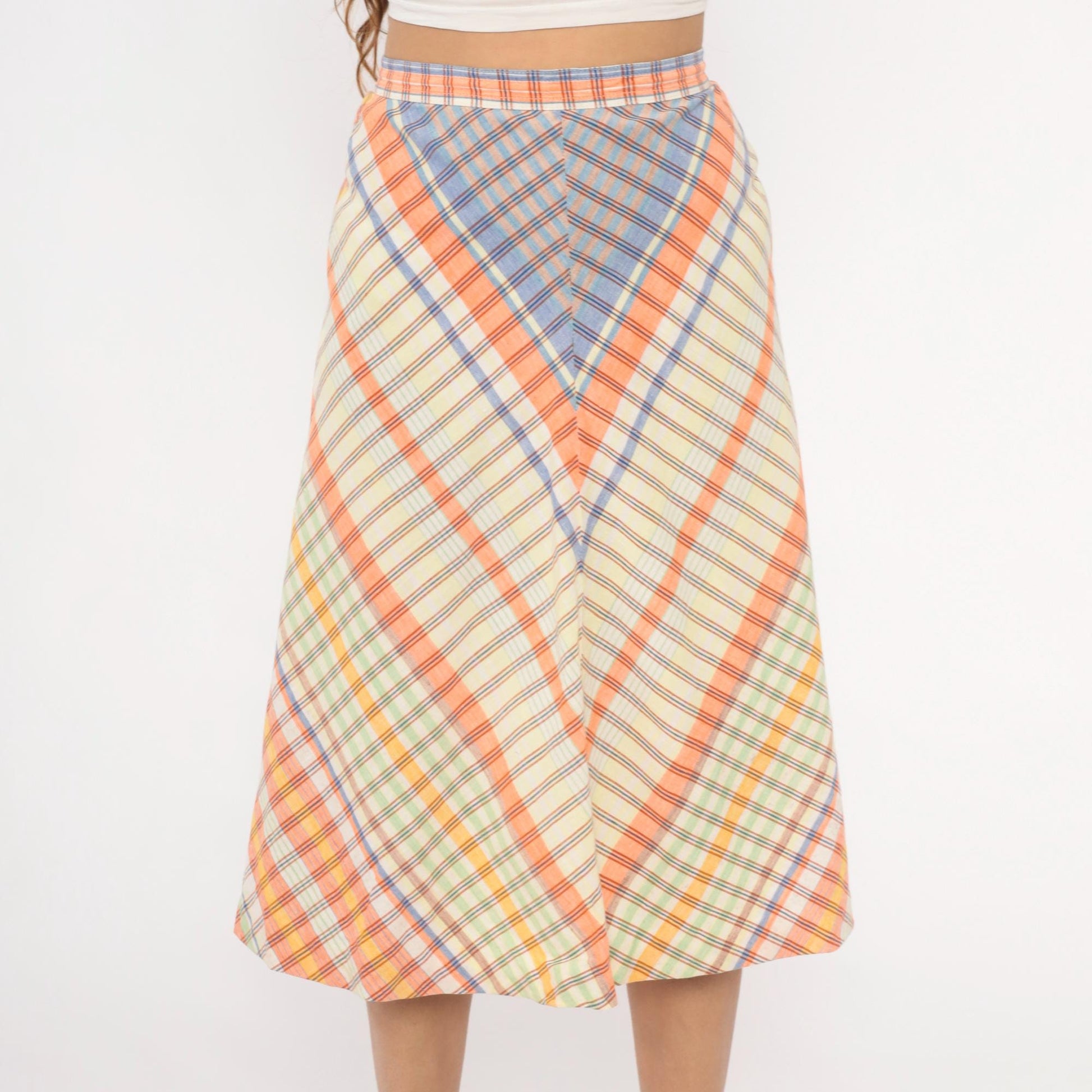 70s The Villager Chevron Plaid Skirt Multicolor Midi Small S