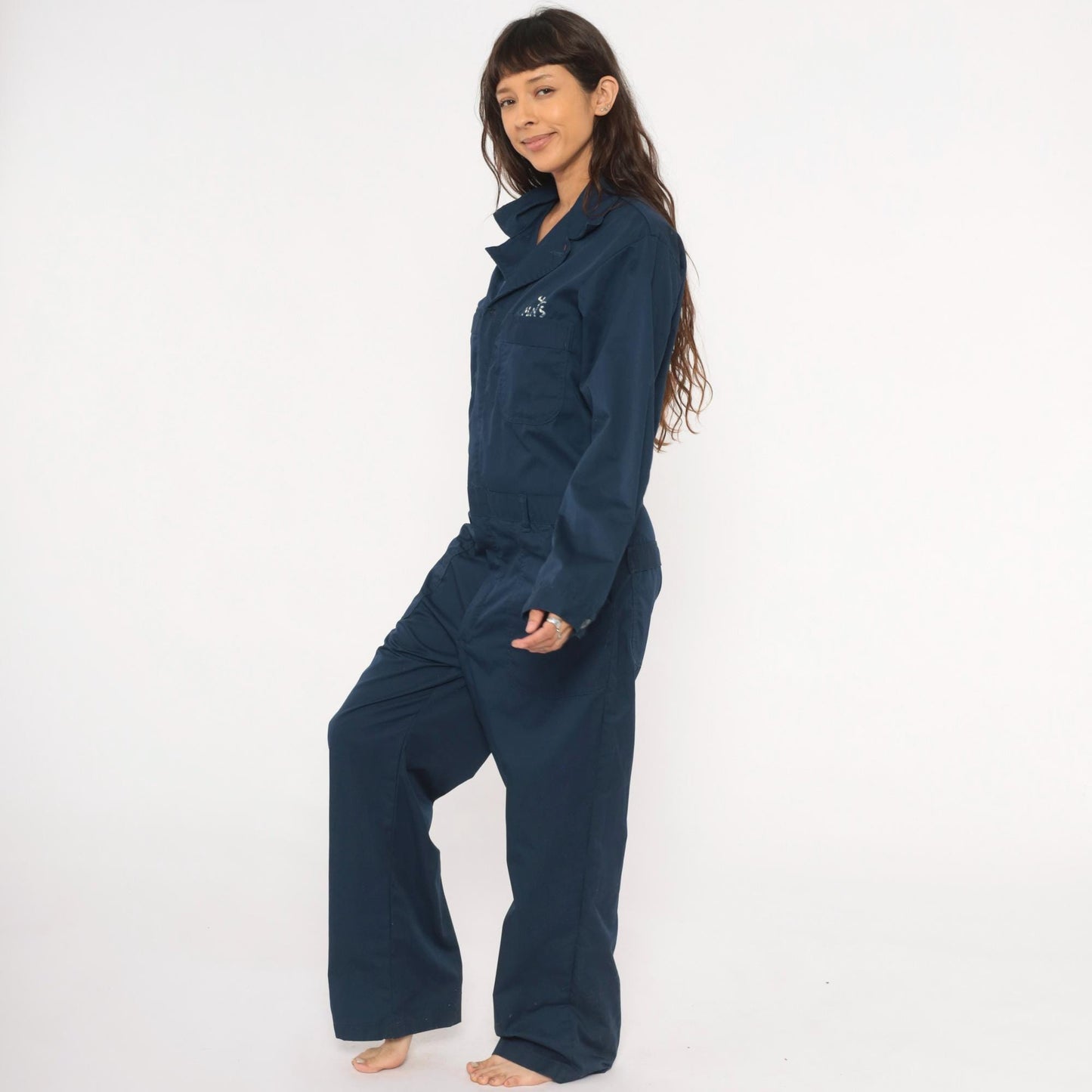 80s Formula 2 Navy Coveralls Workwear Jumpsuit Long Sleeve Cotton Blend Medium